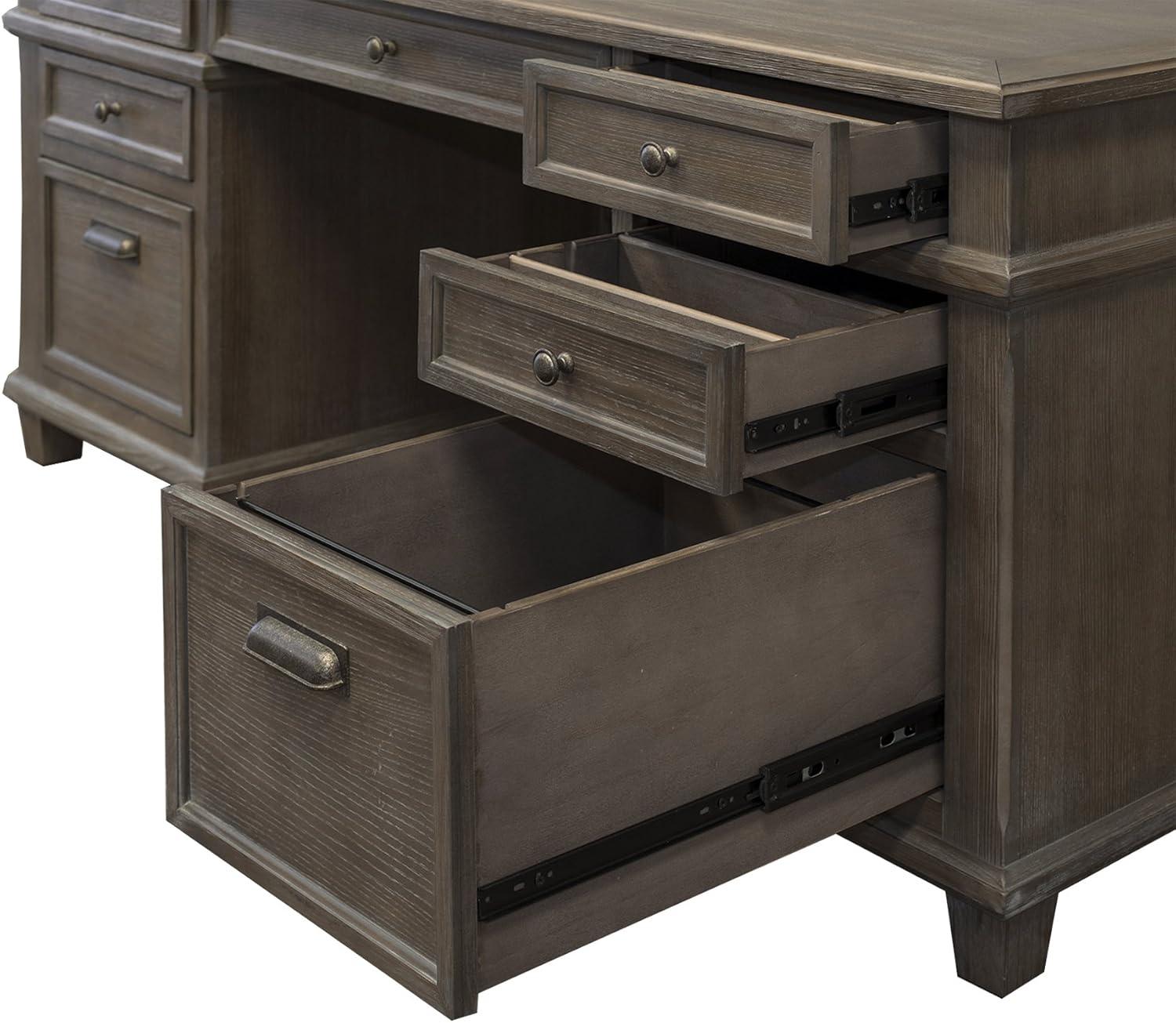 Carson Double Pedestal Desk Brown - Martin Furniture: Solid Wood, Veneers, No Assembly Required