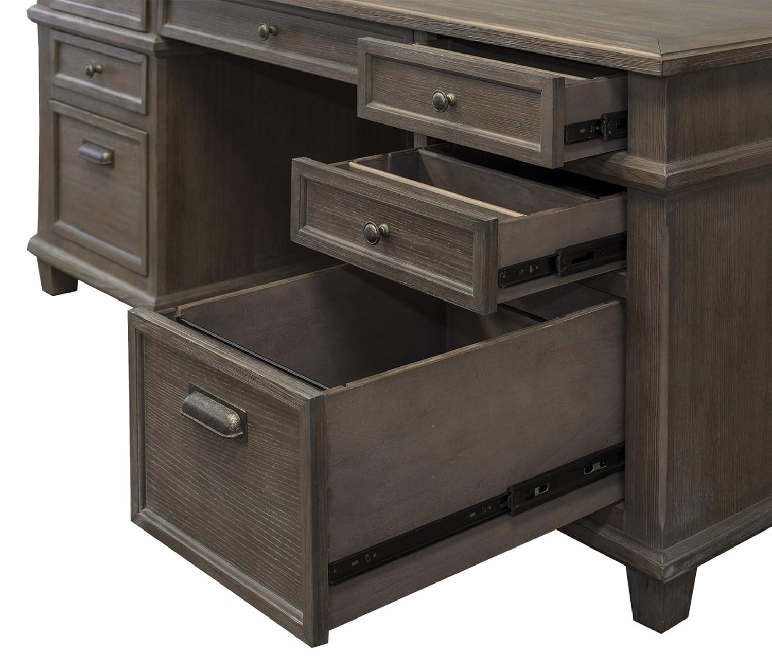 Carson Double Pedestal Desk Brown - Martin Furniture: Solid Wood, Veneers, No Assembly Required