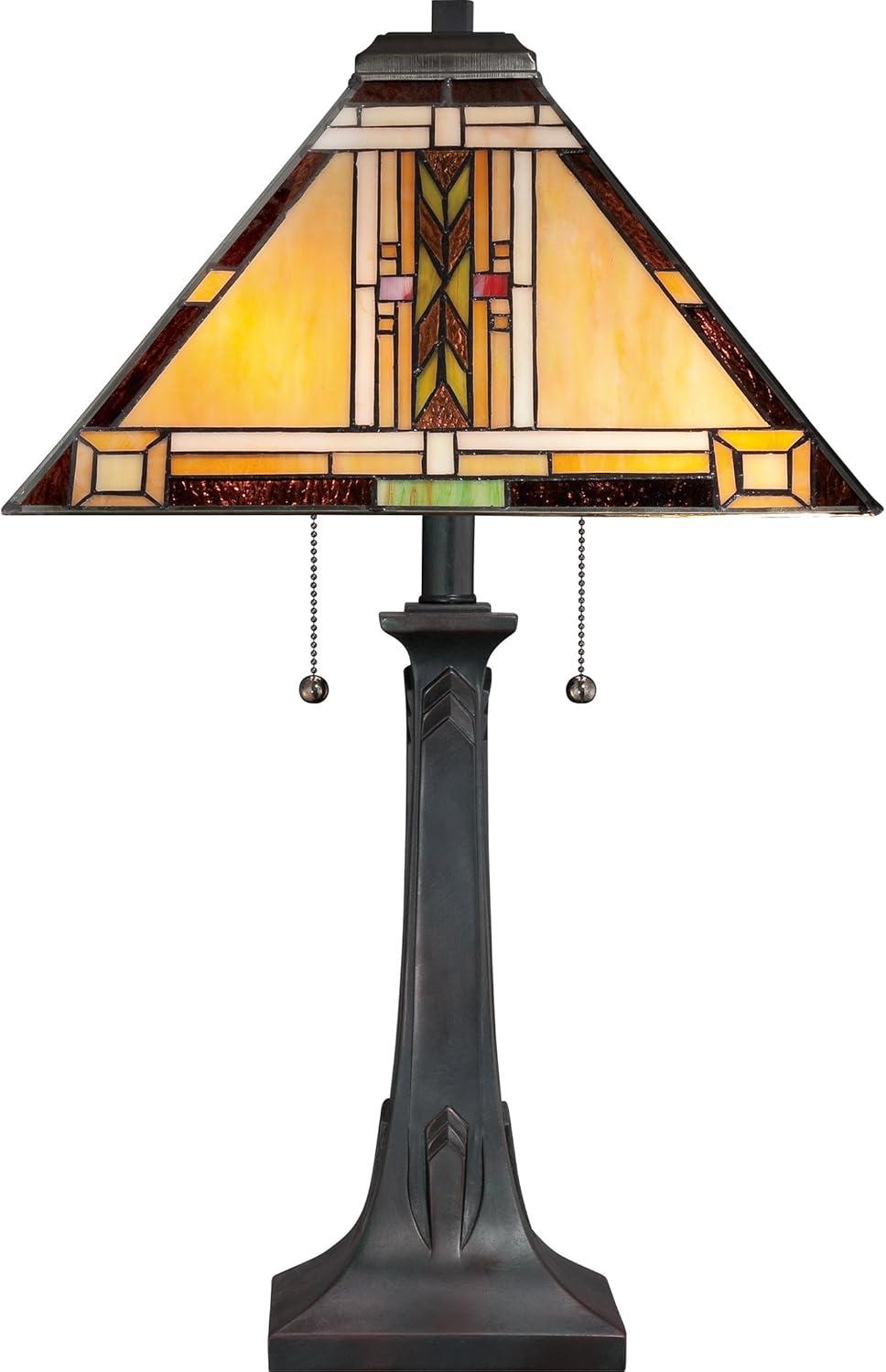 Valiant Bronze 25" Table Lamp with Stained Glass Shade