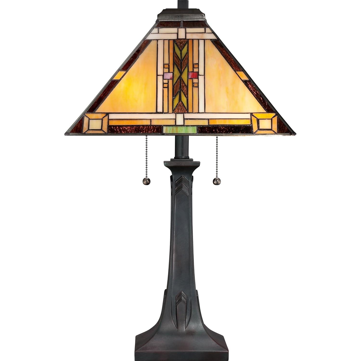 Valiant Bronze 25" Table Lamp with Stained Glass Shade