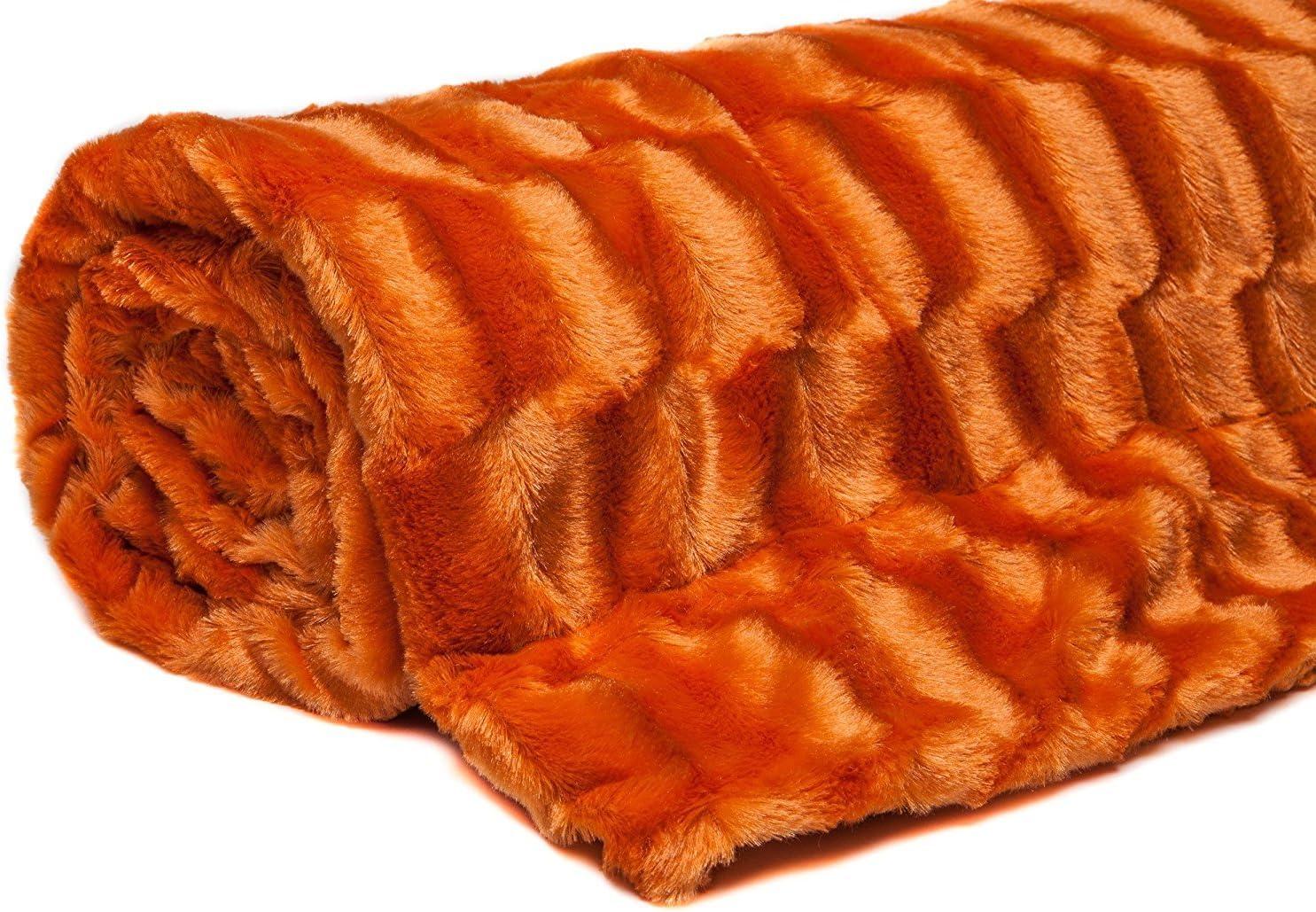 Chanasya Embossed Deco Faux Fur Throw Blanket - 50" x 65” - Orange