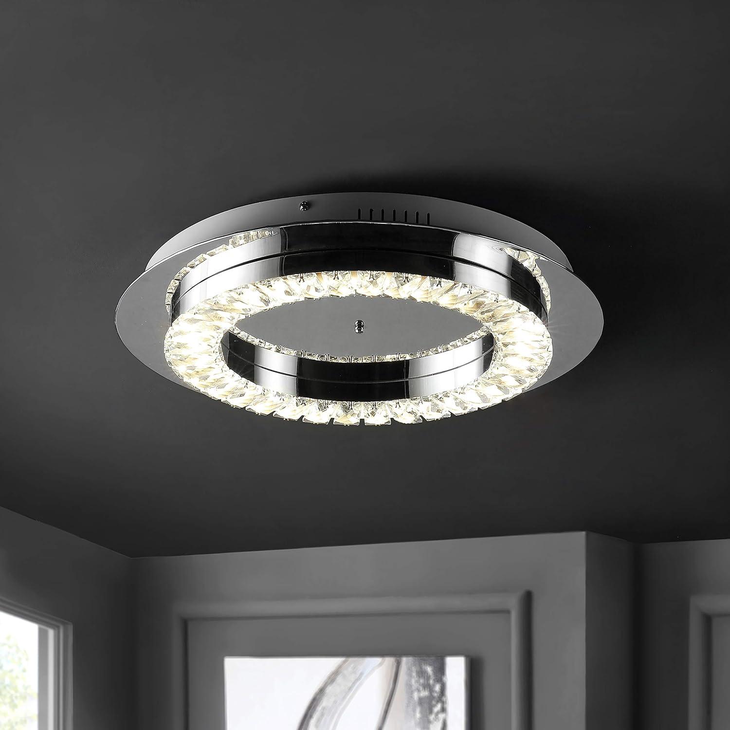 JONATHAN Y Cristal Integrated Iron/Crystal Glam LED Flush Mount