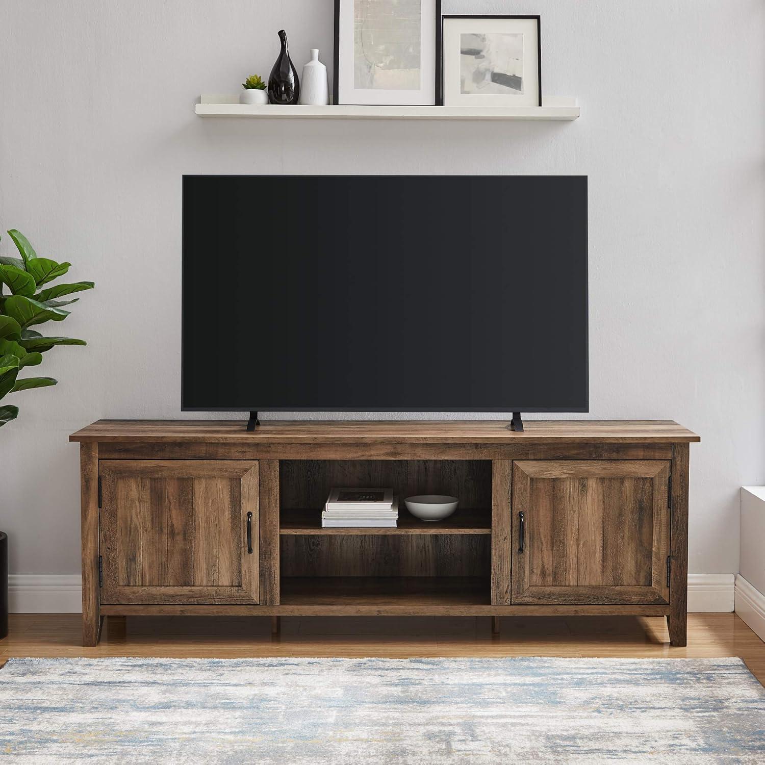 Rustic Oak Modern Farmhouse 70" TV Stand with Grooved Doors