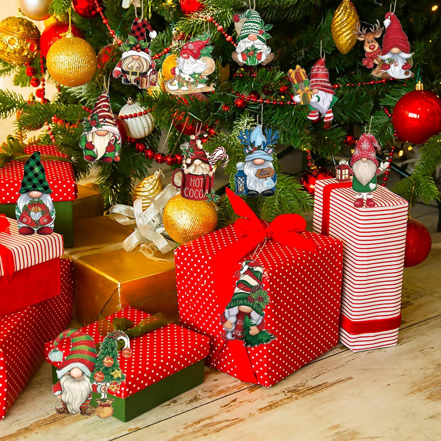 24pcs Gnome Christmas Ornaments Set - Festive Decorations with Wooden Gnomes for Tree Adornments & Ultimate Holiday Celebration Accessories