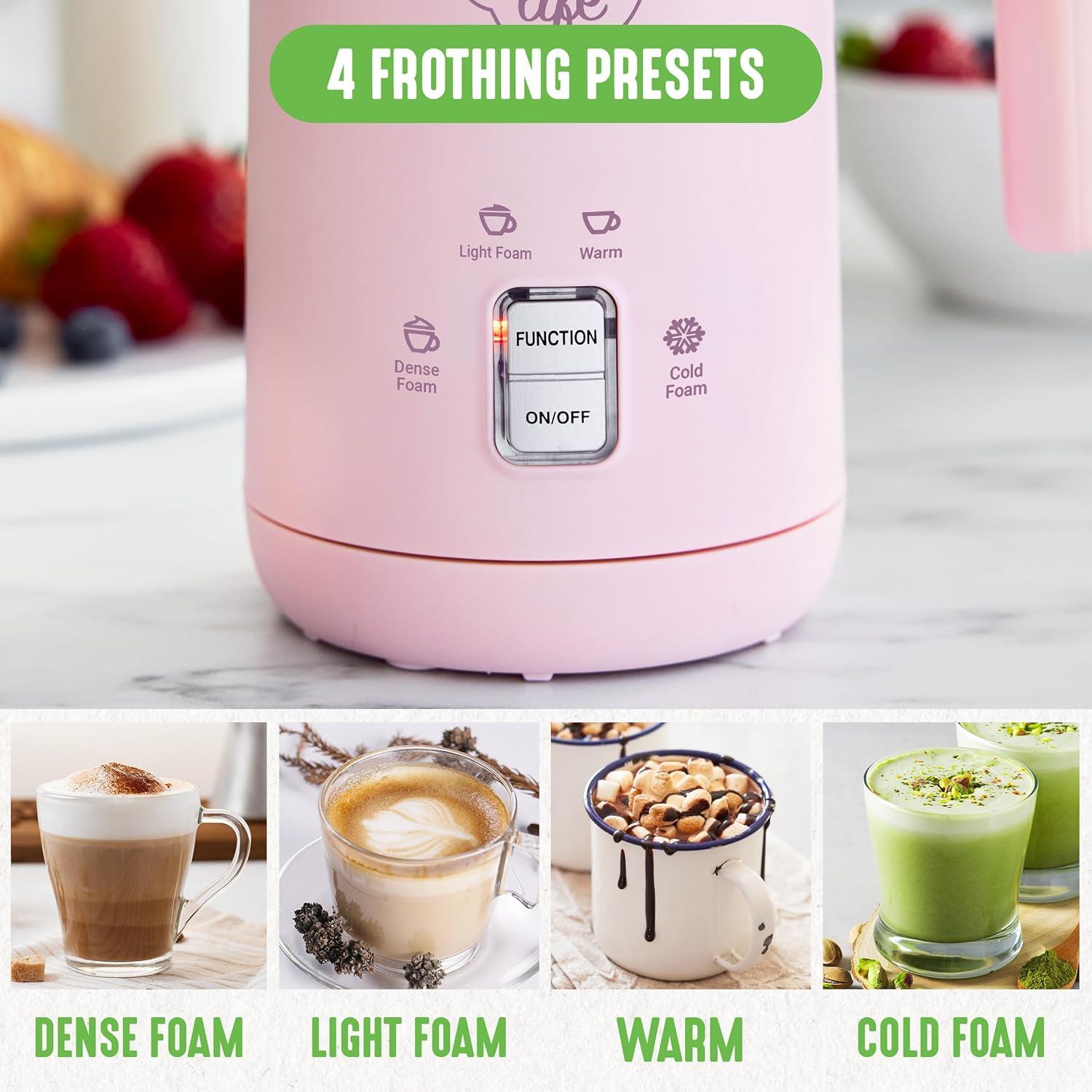GreenLife GreenLife 10oz Electric Milk Frother, 4-in-1 Hot and Cold Milk Warmer and Steamer, PFOA / PFAS Free