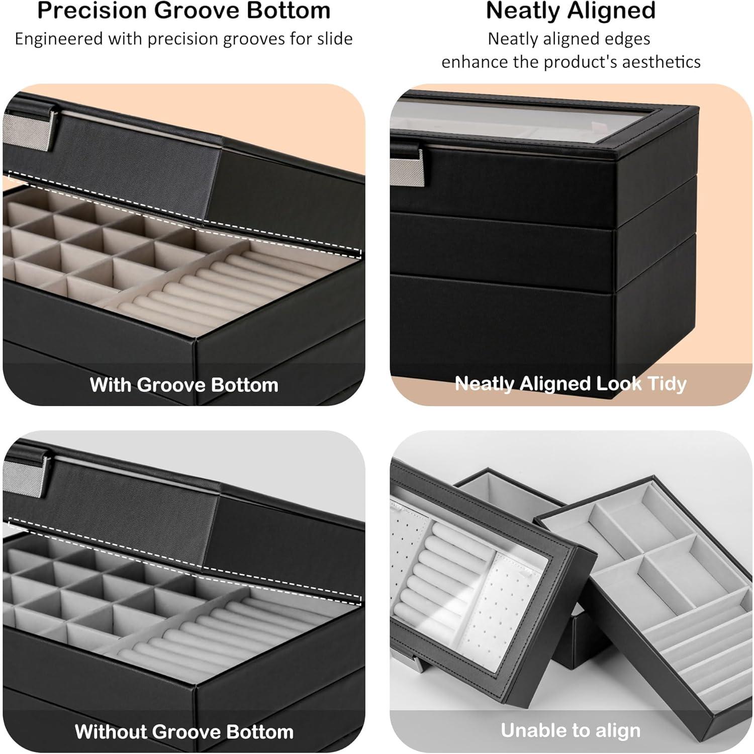 Latitude Run® Stackable Jewelry Trays, 4-Tier Jewelry Box, Drawer Jewelry Organizer, With Glass Lid, Removable Dividers, For Vanity Table, 6.7 X 11 X 7.2 Inches, Cloud White