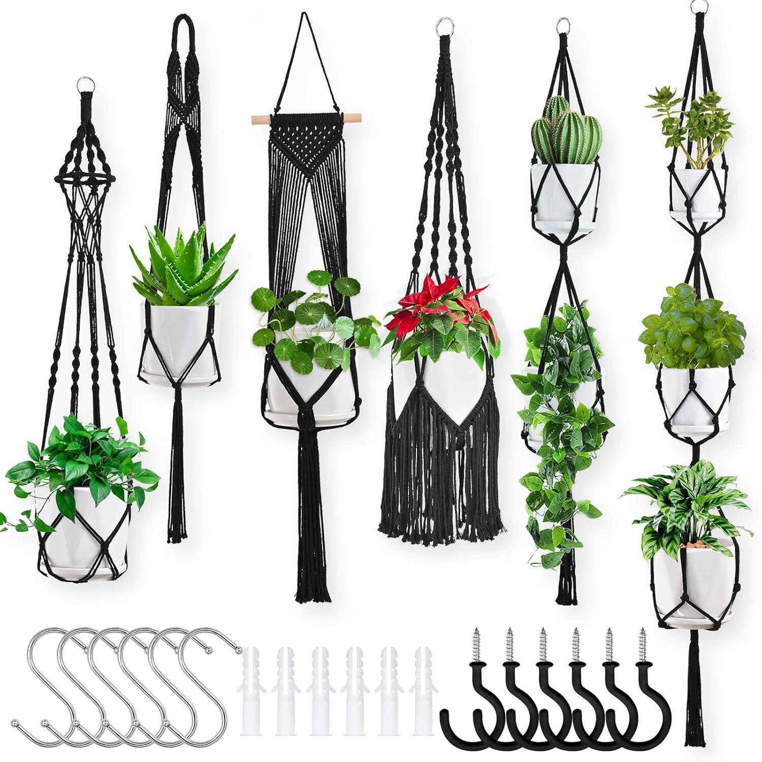 Plant Hangers, 6Pack Hanging for Indoor Plants W/Hangers Kit Handmade Macromay Plant Hangers Indoor Flower Pots