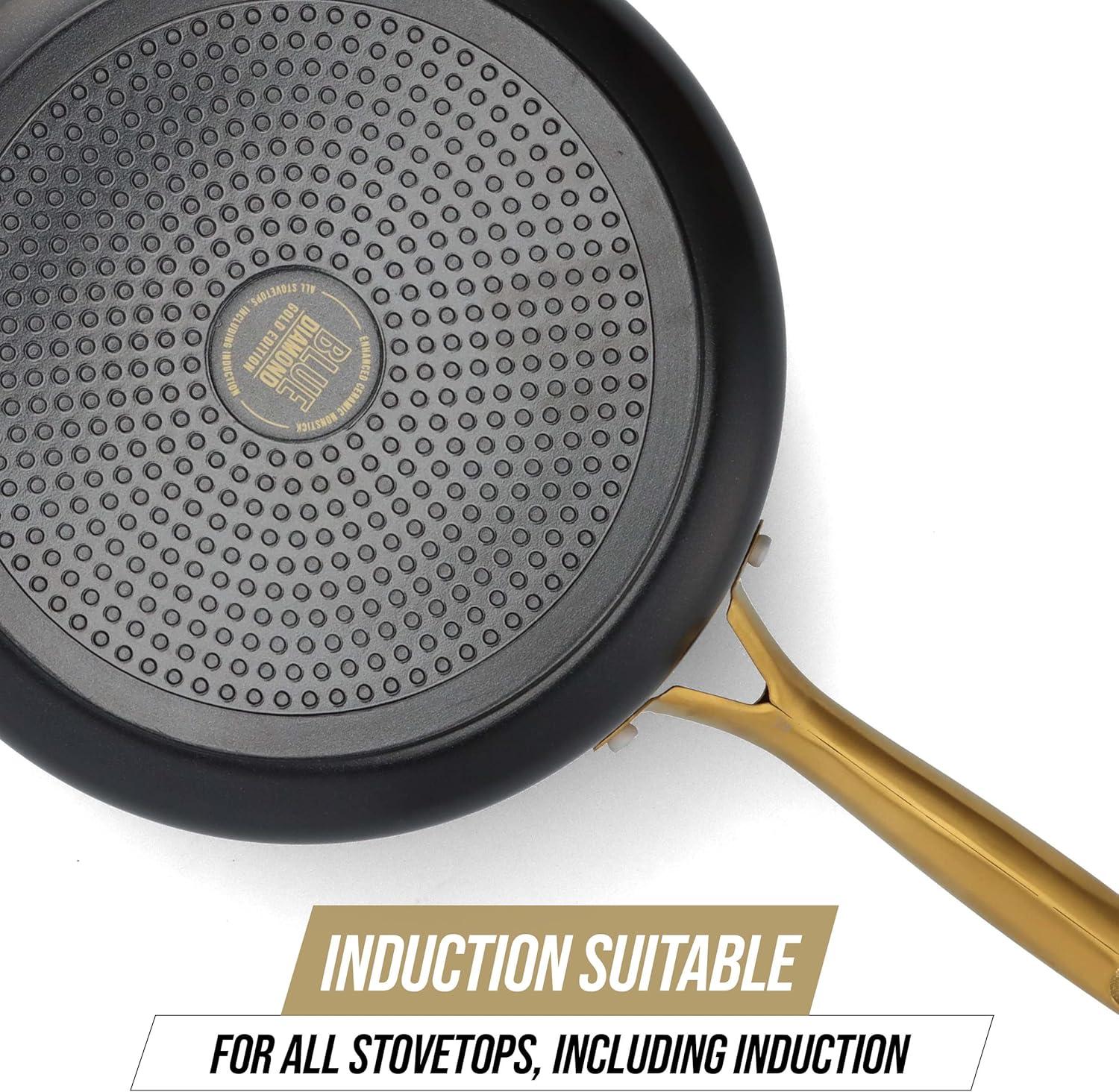 Gold and Black 4QT Nonstick Aluminum Saute Pan