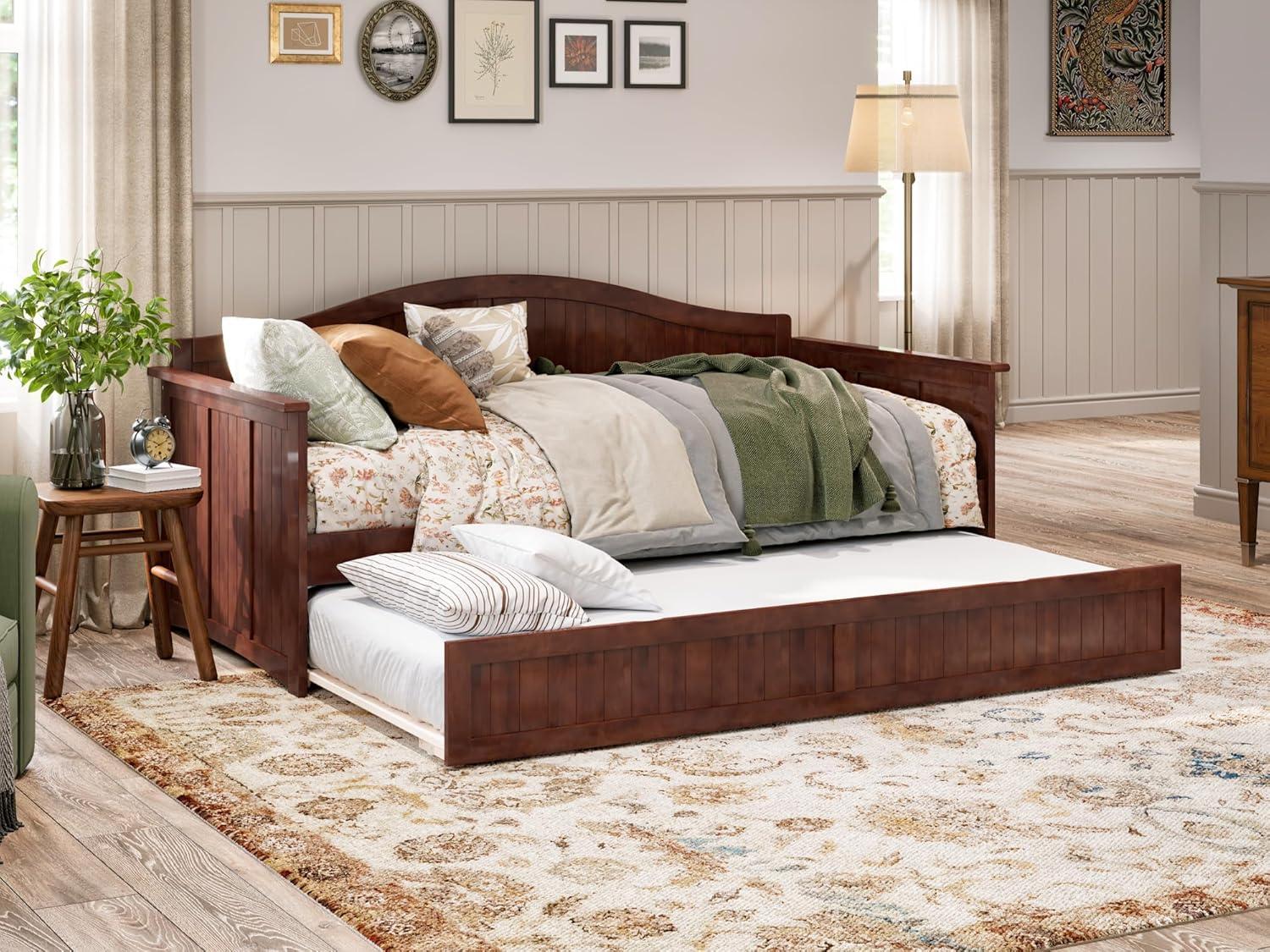 Nantucket Walnut Twin Wood Daybed with Trundle and Drawer