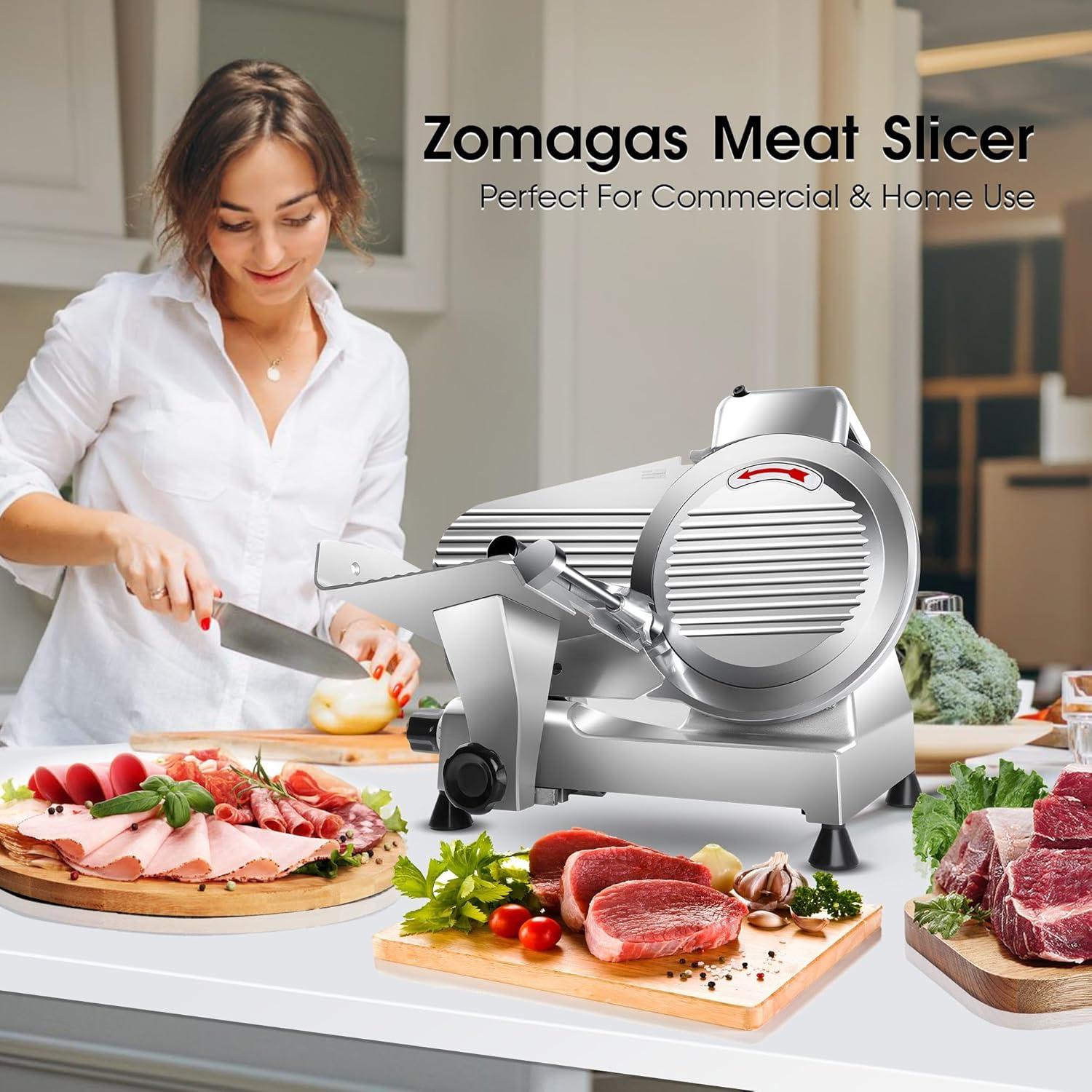 Zomagas Meat Slicer Machine 10 inch Chromium-Steel Blade Semi-Auto for Meat Cheese 240W,Silver