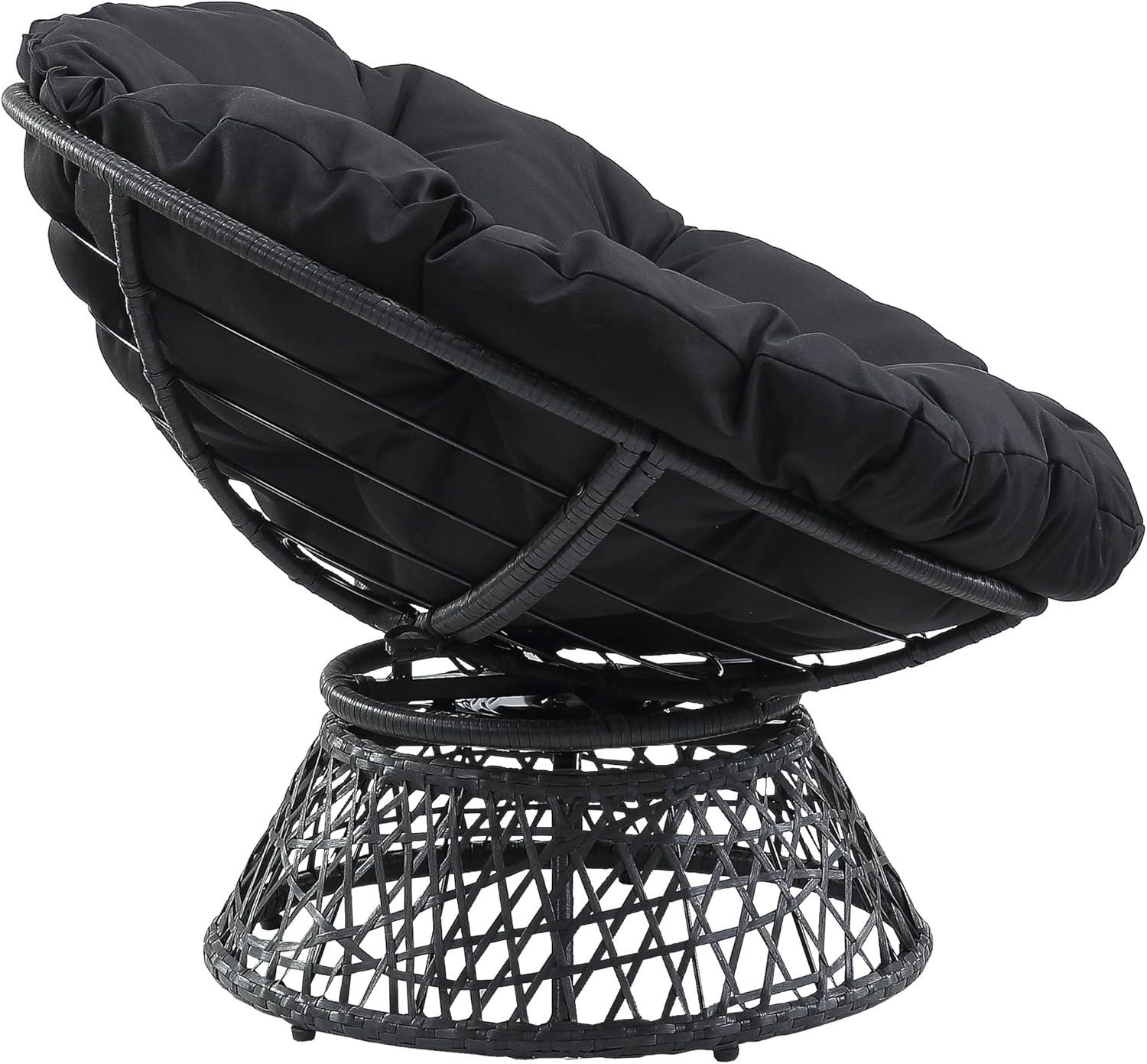 Black Handcrafted Metal Swivel Papasan Chair