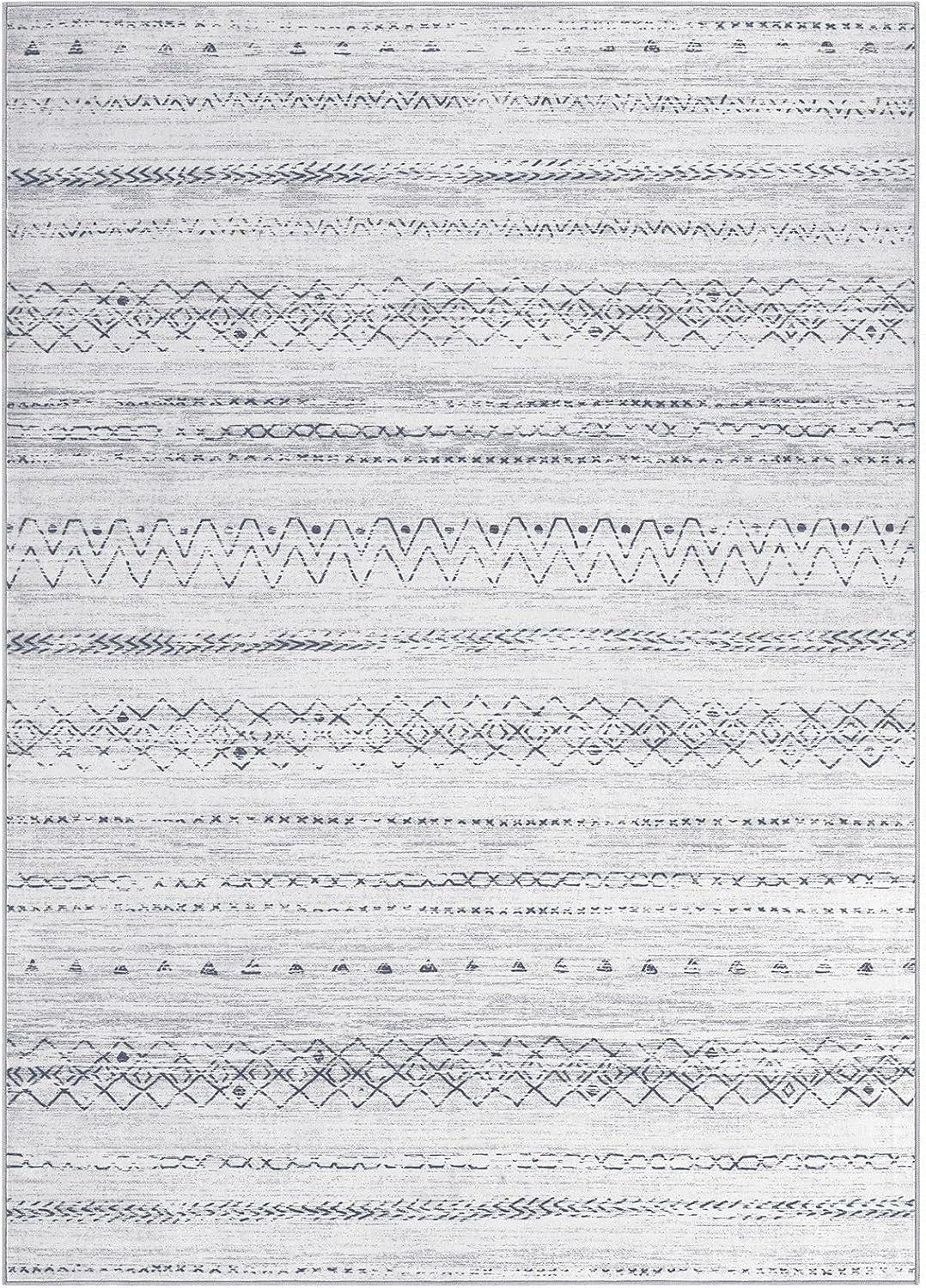 Large Living Room Area Rug 9x12: Soft Machine Washable Boho Moroccan Farmhouse Rugs for Bedroom Under Dining Table - Non-Slip Neutral Morden Indoor Floor Rug Carpet for Home Office Decor - Grey