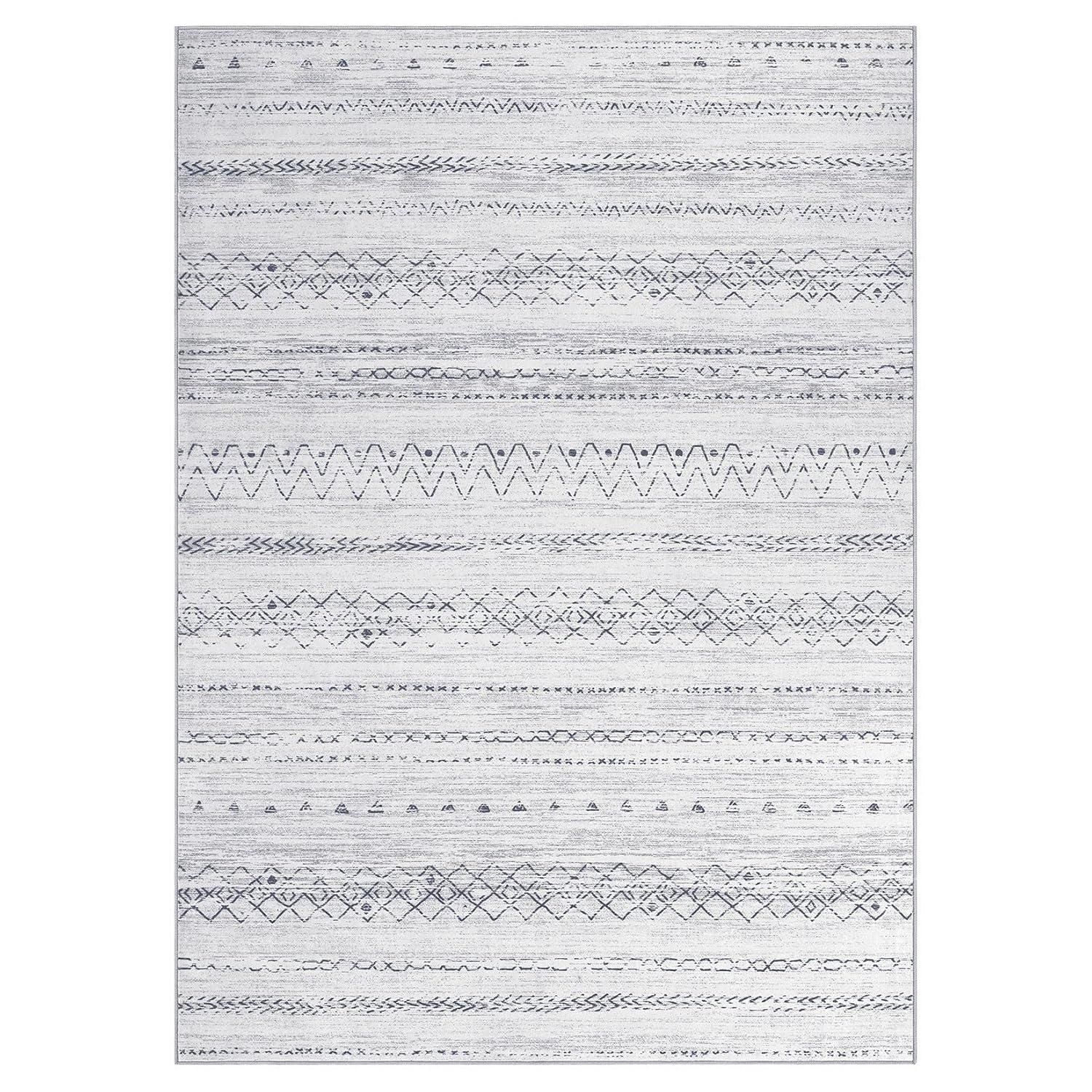 Large Living Room Area Rug 9x12: Soft Machine Washable Boho Moroccan Farmhouse Rugs for Bedroom Under Dining Table - Non-Slip Neutral Morden Indoor Floor Rug Carpet for Home Office Decor - Grey