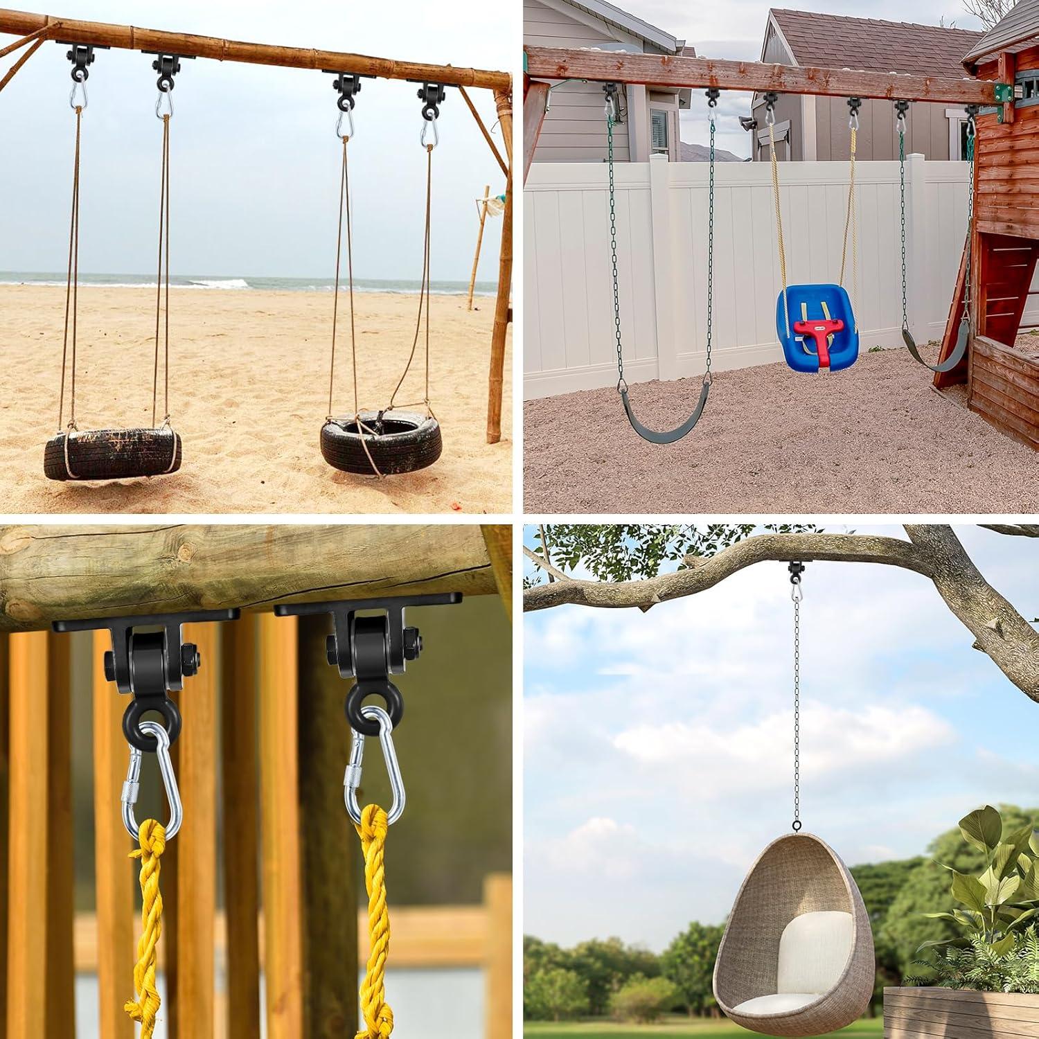 Swing Set Brackets, MDAIRC Heavy Duty Swing Hangers for Wooden Sets Playground Porch Indoor Outdoor & Hanging with Snap Hooks (2 Pack Black Swing Hook)