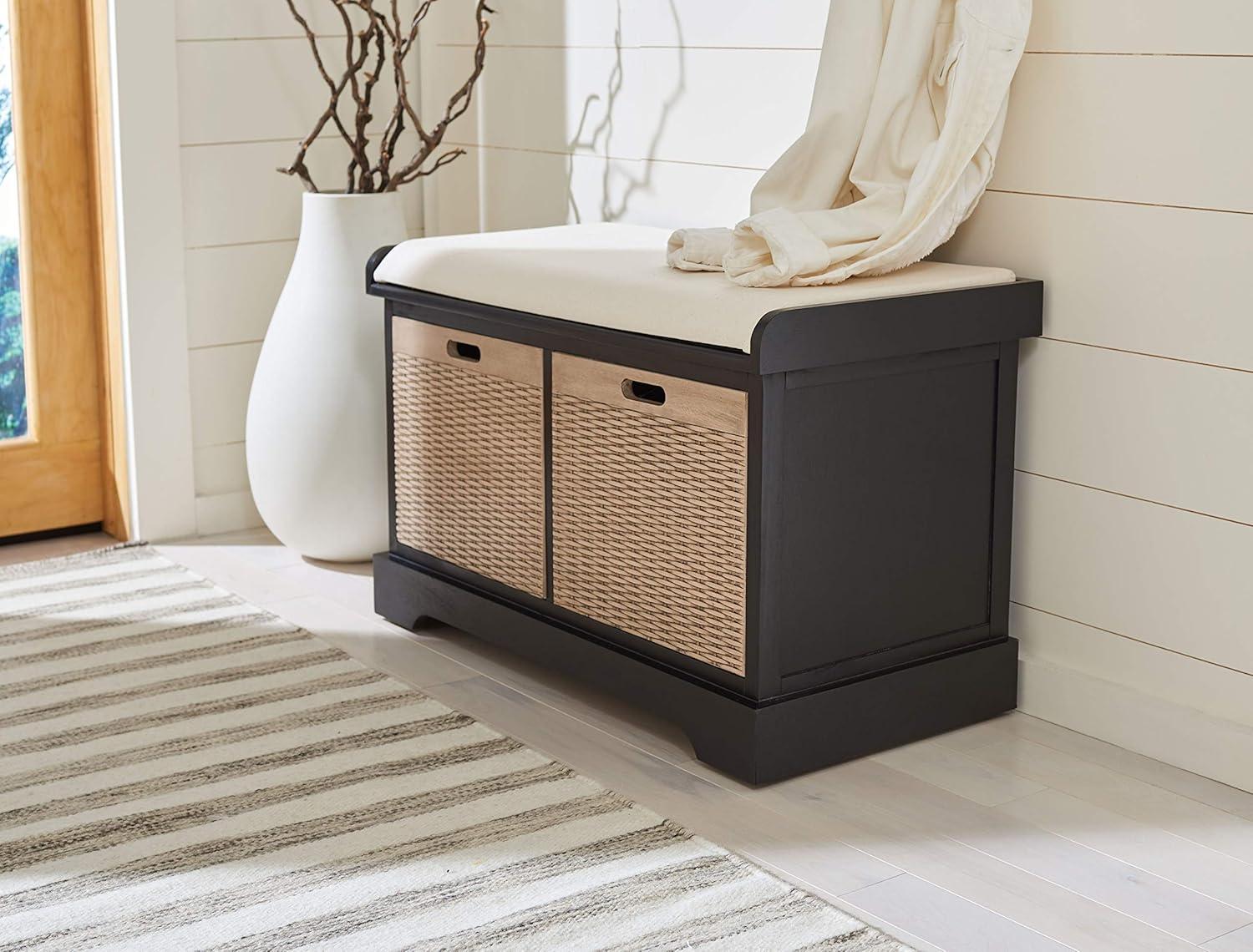 Landers 2 Drawer/Cushion Storage Bench - Black - Safavieh