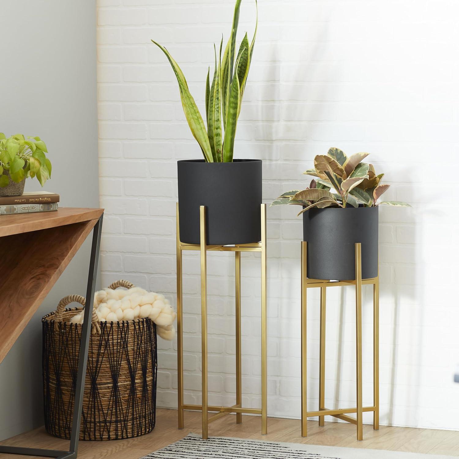 Set of 2 Modern Metallic Metal Planters with Stands Black - Olivia & May