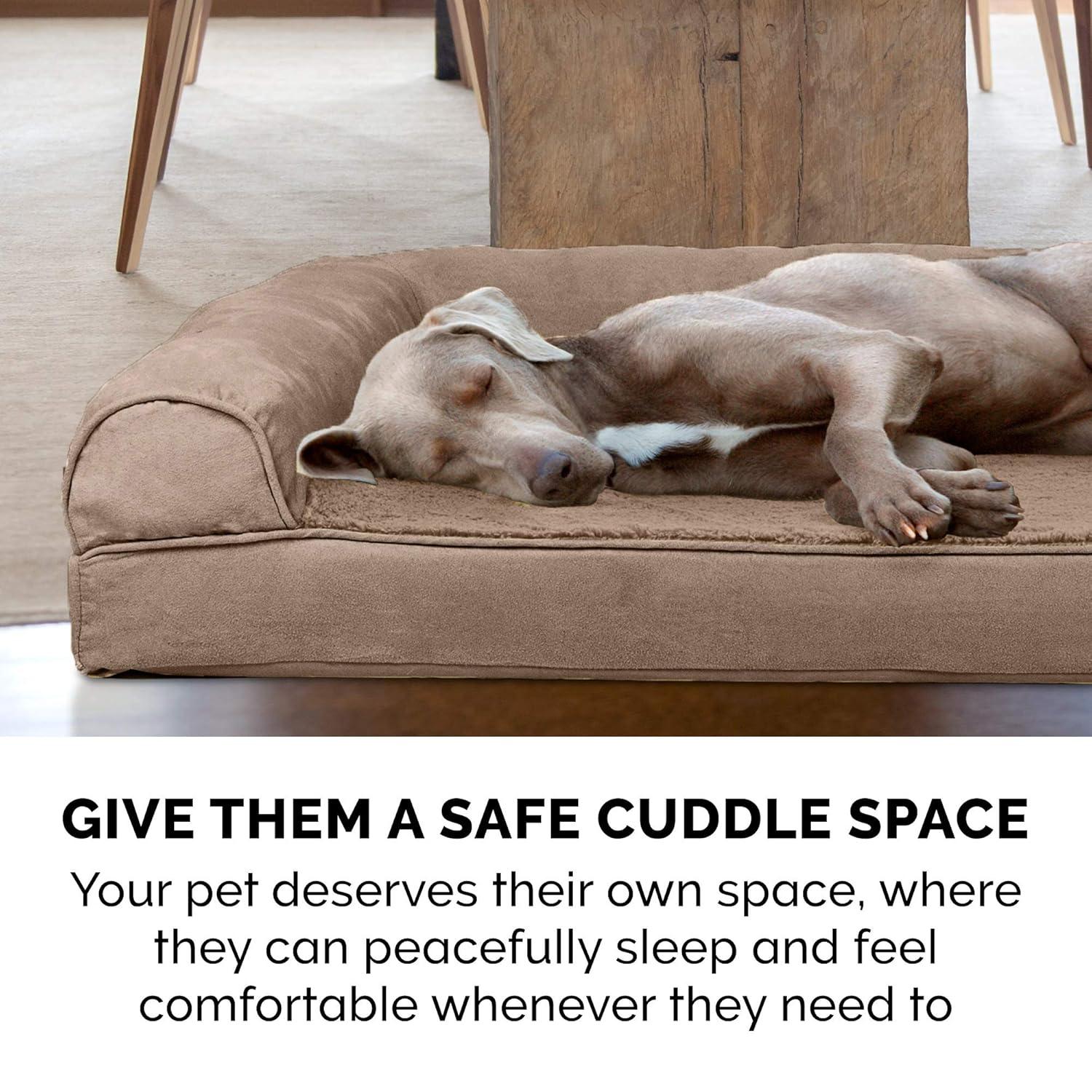 FurHaven Plush & Suede Cooling Gel Sofa Dog Bed - Medium, Almondine