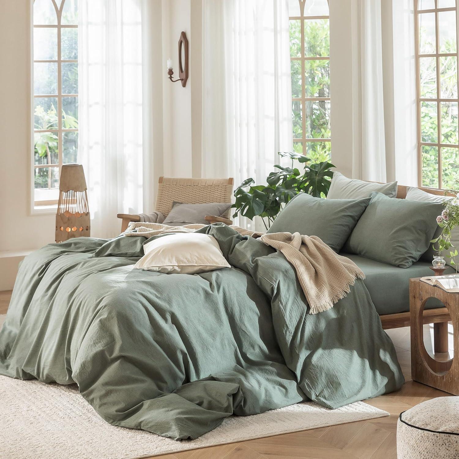 MOOMEE MooMee Duvet Cover Set 100% Washed Cotton Linen Like Textured Lightweight