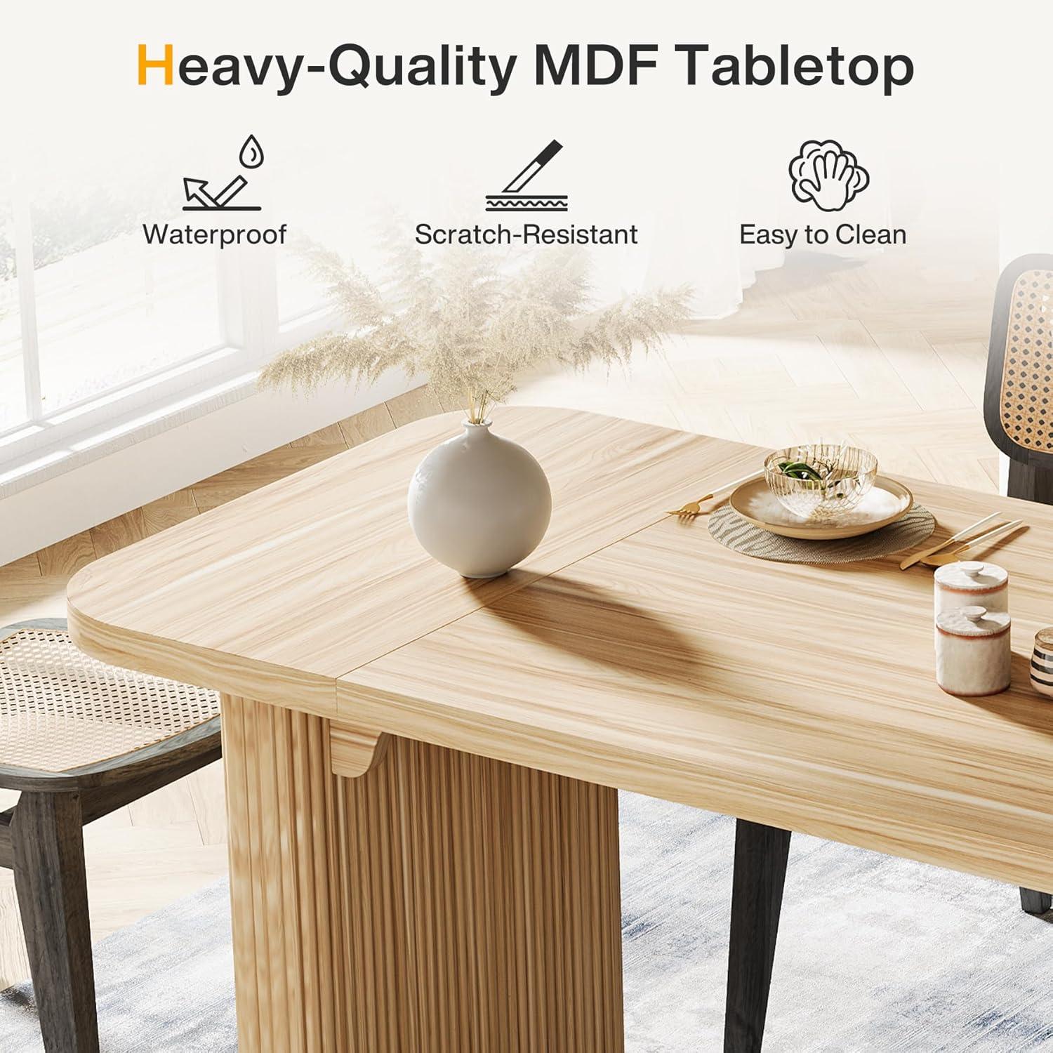 Tribesigns Modern Dining Table for 6 People, 63-Inch Natural Wood Kitchen Table with Double Robust Pedestal, Long Rectangle Wooden Dinner Table for Dining Room