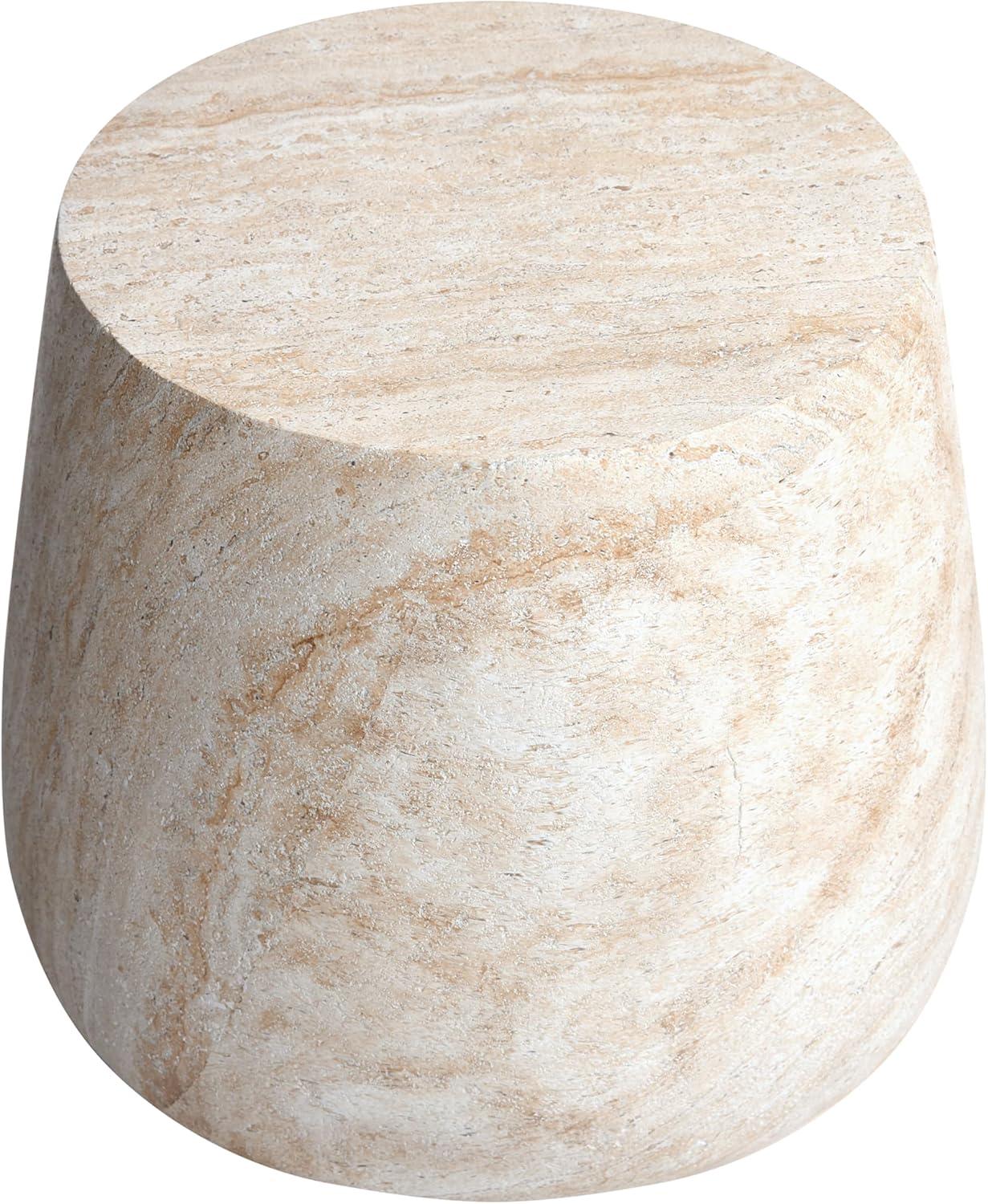 Barrel Travertine Stone Finish Italian Design MgO Side Accent Table