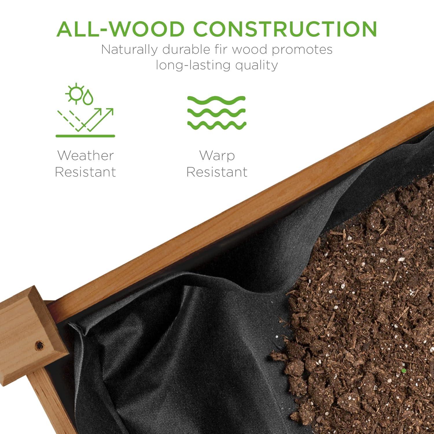 Best Choice Products 34x18x30in Raised Garden Bed, Elevated Wood Planter Box for Kids, Patio w/ Bed Liner - Acorn Brown