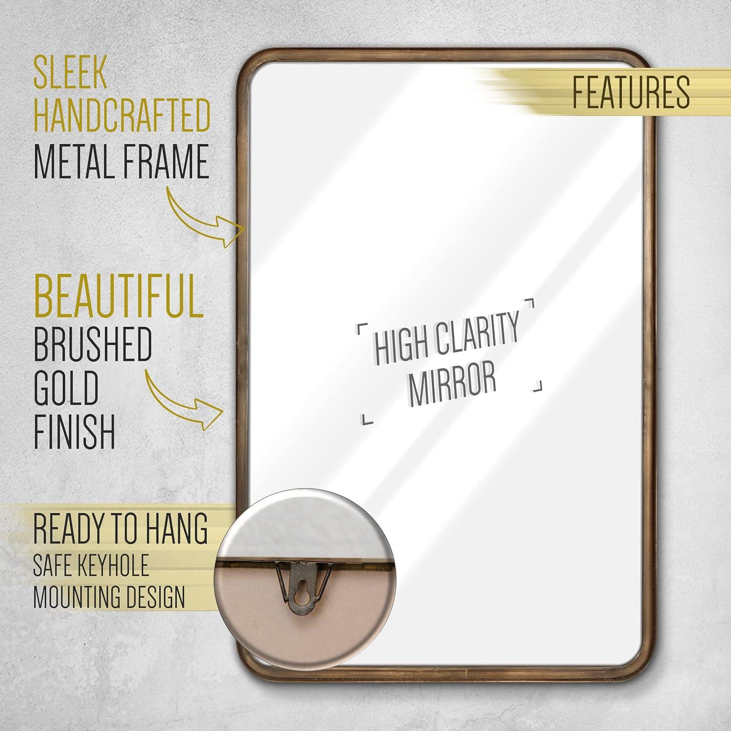 HBCY Creations 20" x 30" Brushed Bronze Mirror for Wall - Sturdy Metal Framed Mirror - Rectangle Mirror with Metal Frame for Bathroom, Entryway, Living Room & More!