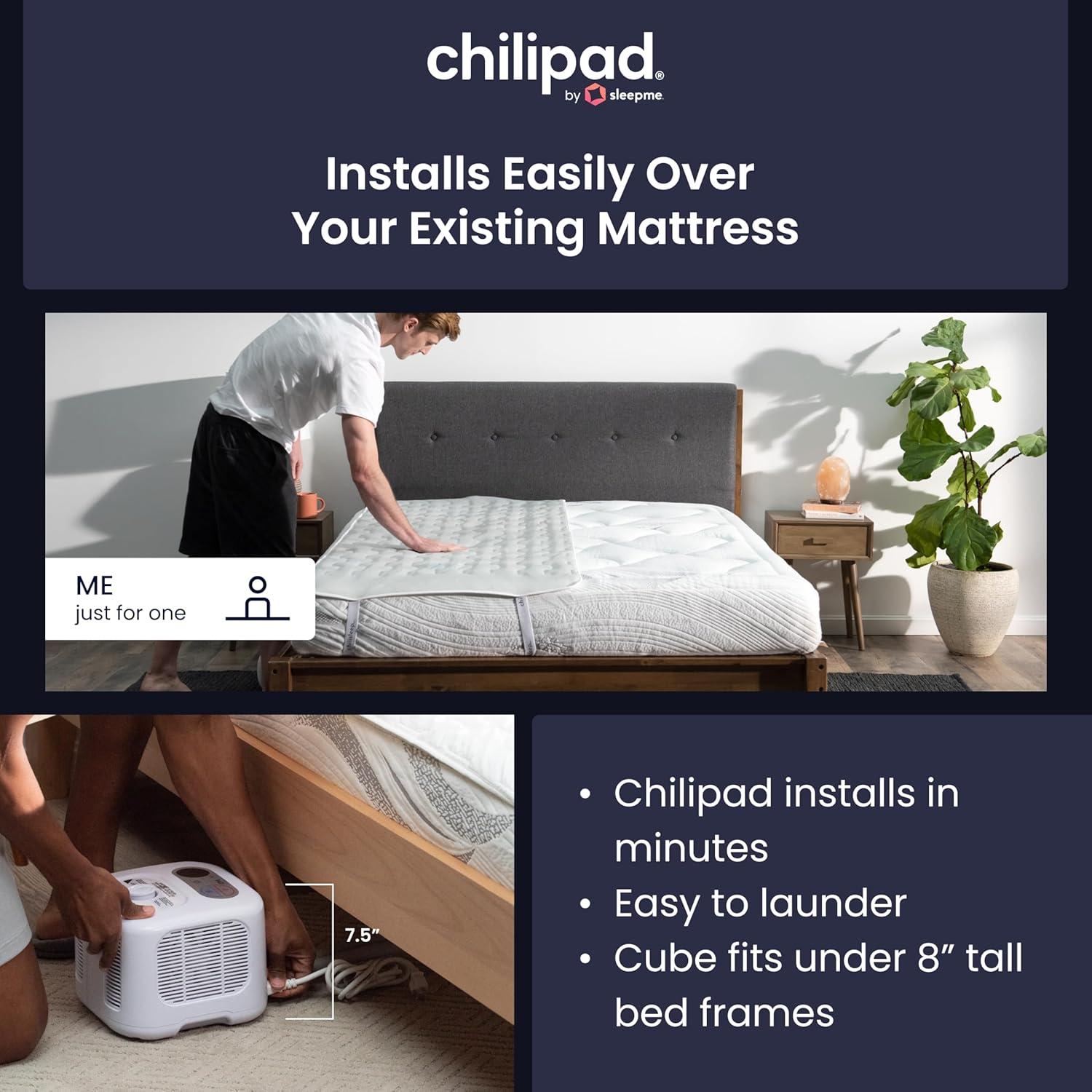 Chilipad Cube Bed Cooling System - Cooling & Heating Mattress Topper, ME Half Queen Bedsize