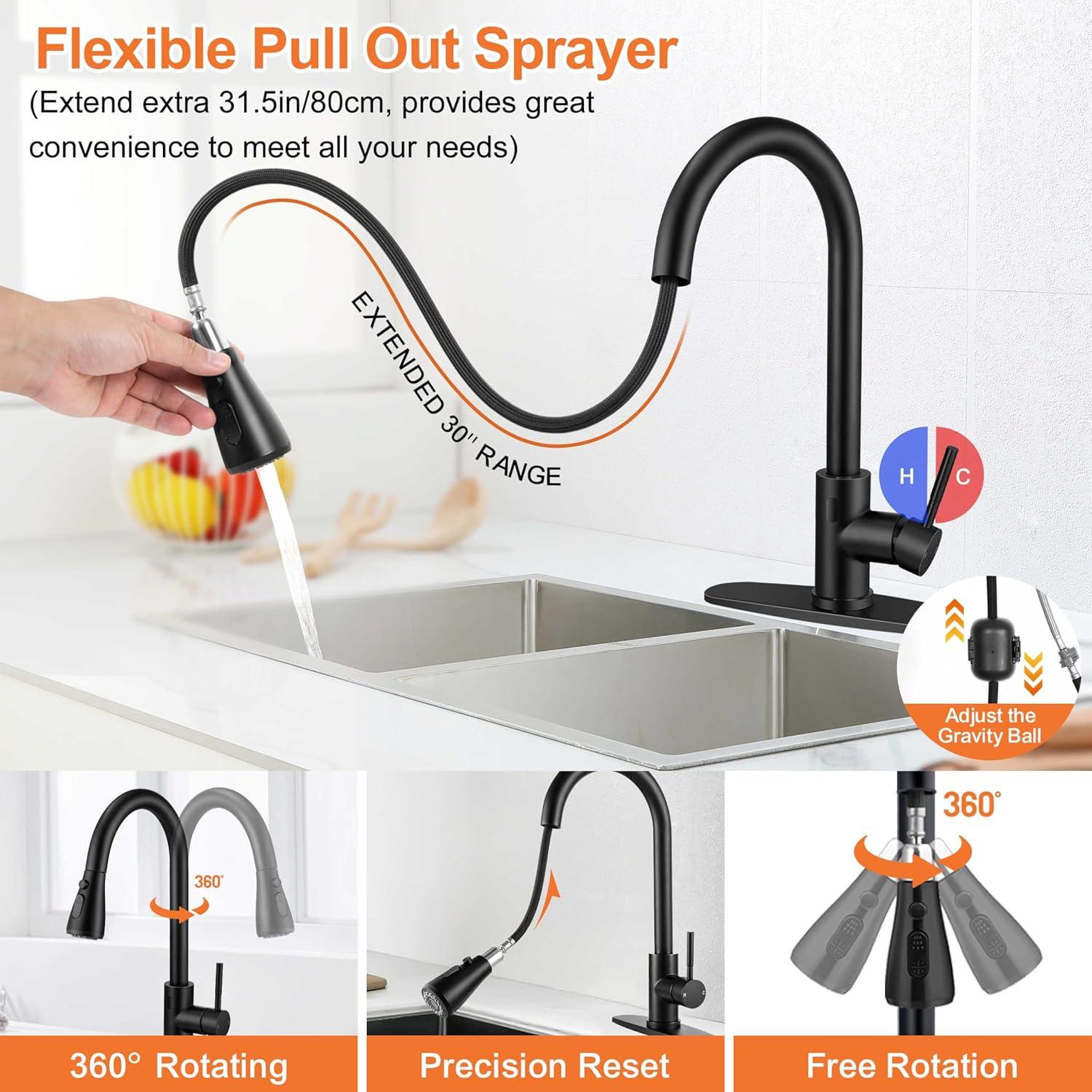 ARCORA Stainless SteelSingle Handle Pull-Down Sprayer Kitchen Faucet Set with Touchless Sensor