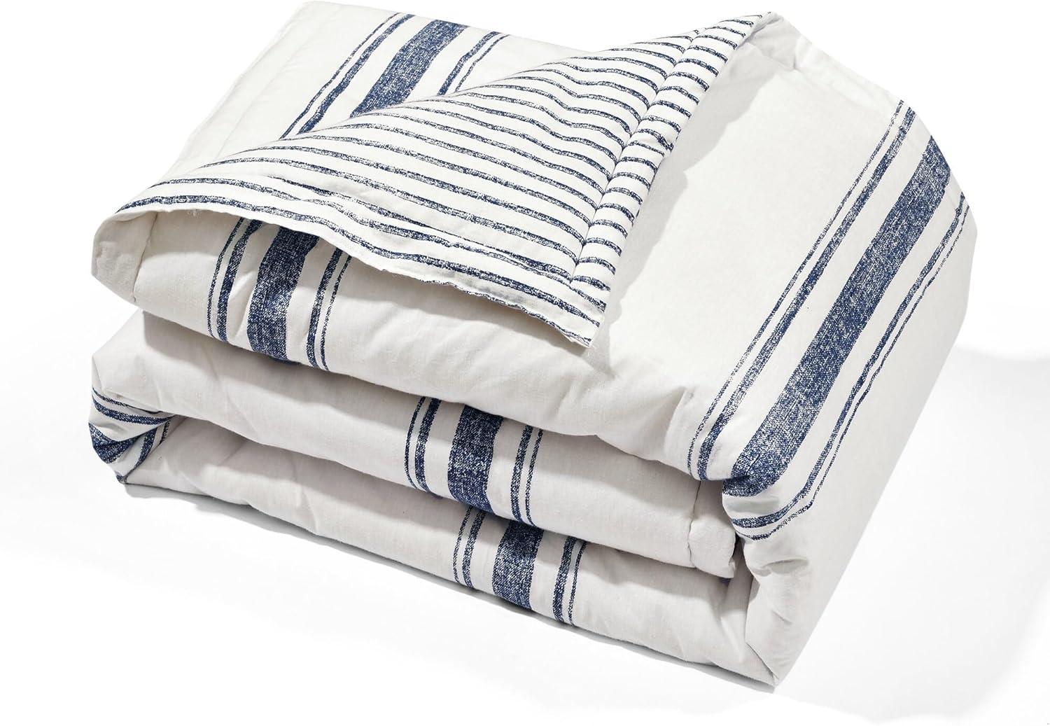 50"x60" Farmhouse Striped Throw Blanket Navy - Lush Décor: Reversible, Cotton, Cozy