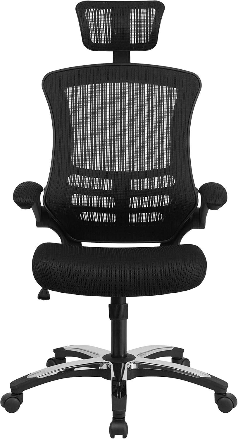 Flash Furniture Kelista High-Back Black Mesh Swivel Ergonomic Executive Office Chair with Flip-Up Arms and Adjustable Headrest