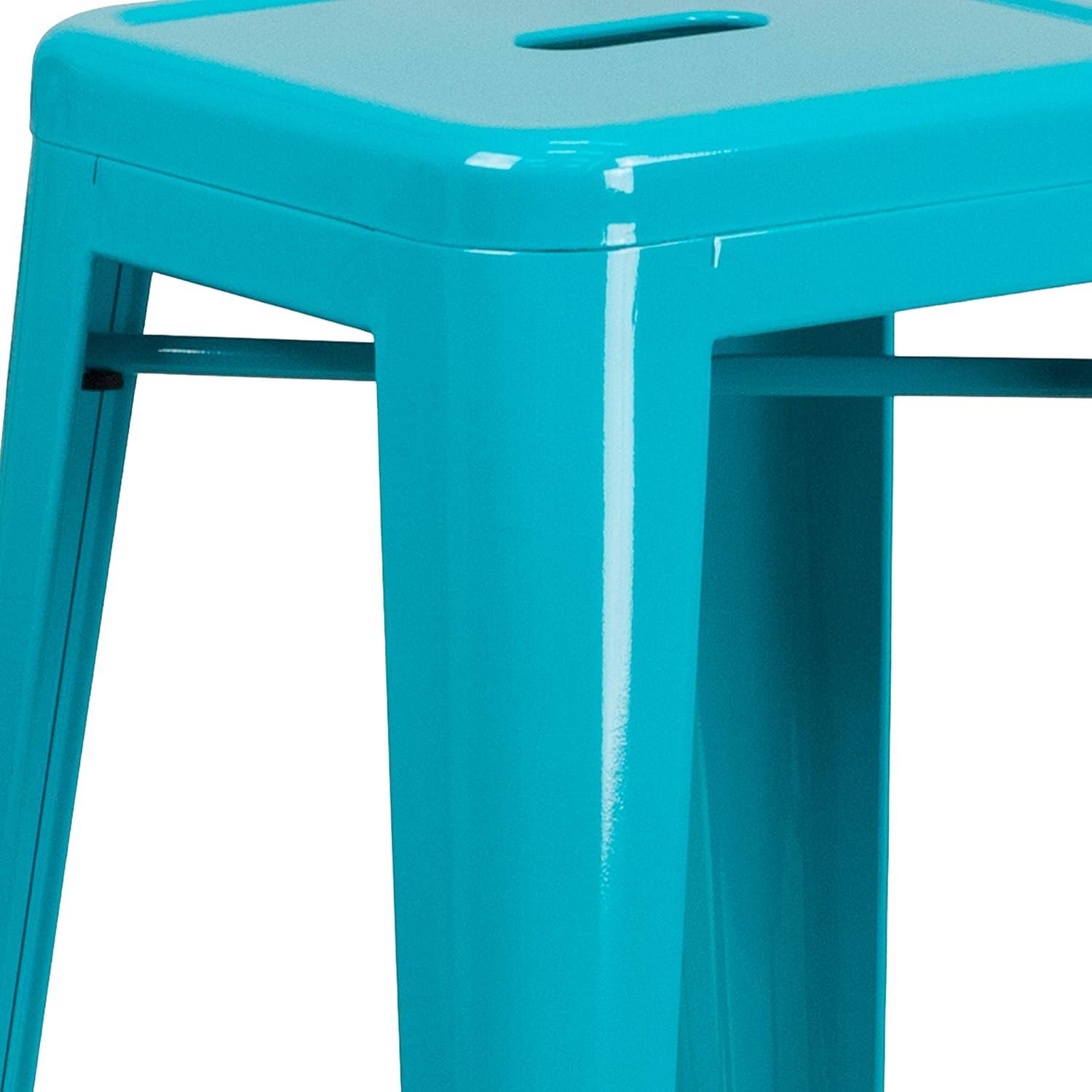 Emma and Oliver Commercial Grade 30"H Backless Teal-Blue Indoor-Outdoor Barstool