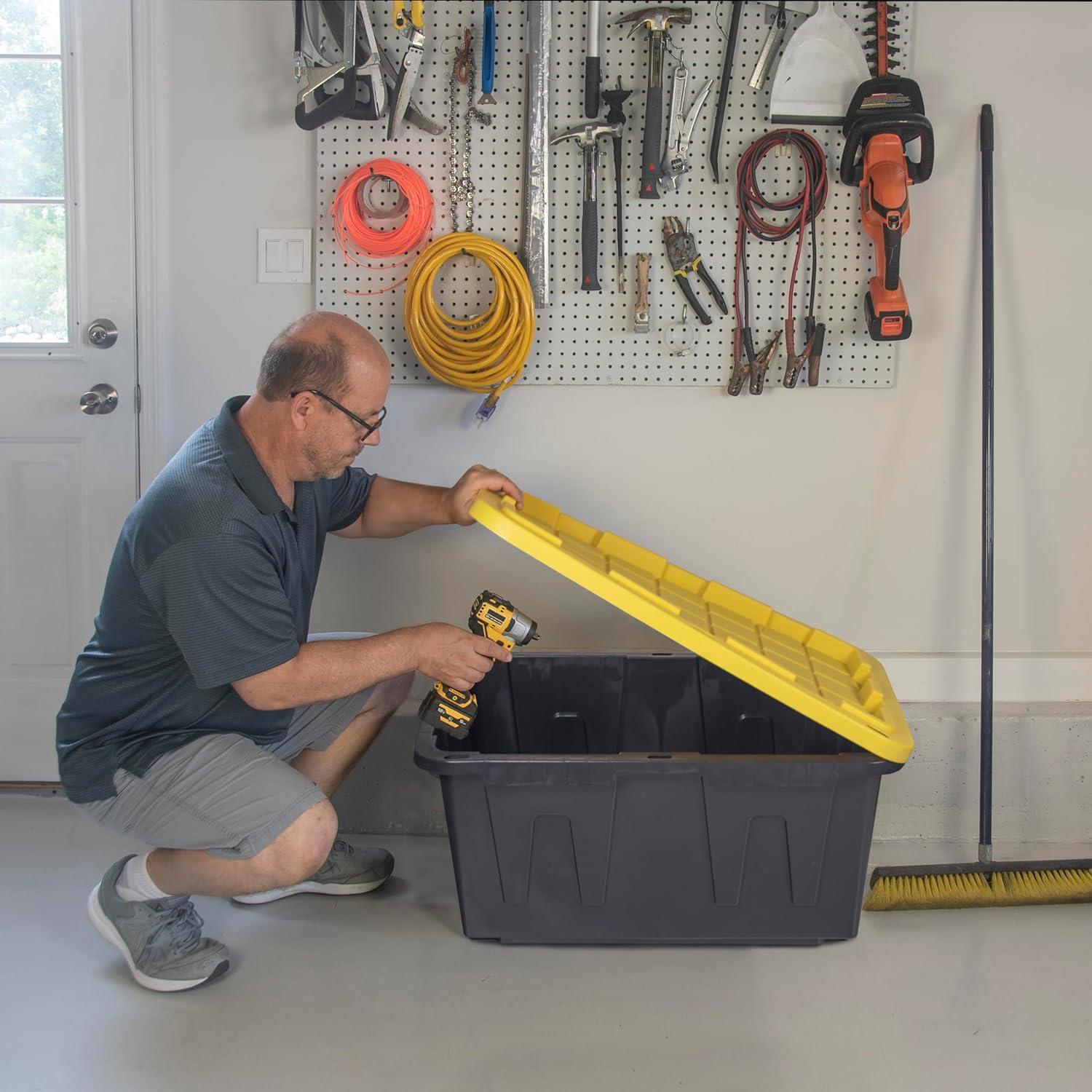 CX BLACK & YELLOW®, 27-Gallon Heavy Duty Tough Storage Container & Snap-Tight Lid, (14.3”H x 20.6”W x 30.6”D), Weather-Resistant Design and Stackable Organization Tote [2 Pack]