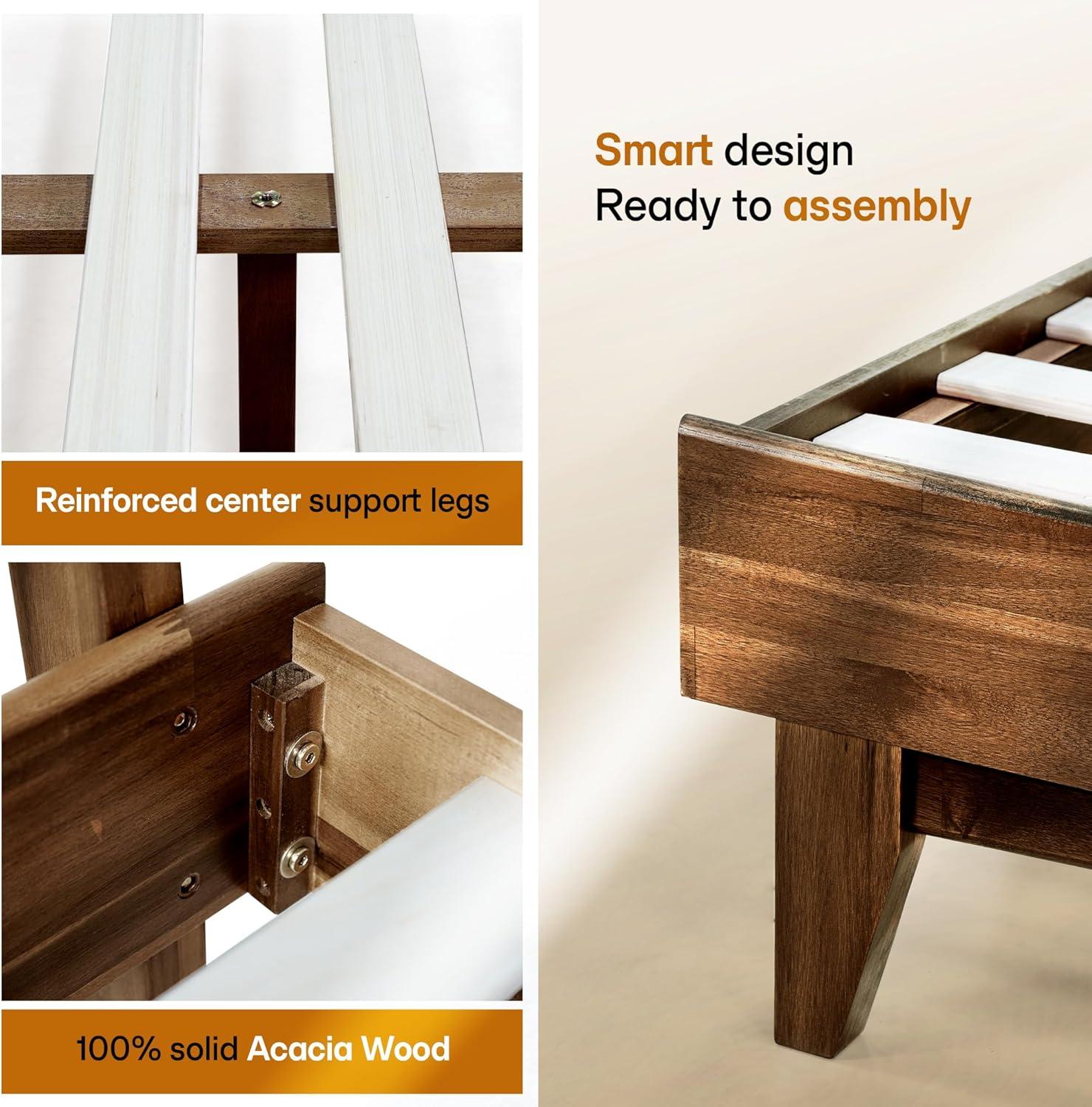 Acacia Aurora Premium Solid Wood Platform Bed Frame and High Headboard, King Bed Frame with Headboard Included, Mid Century Modern Bed with 5 years Warranty