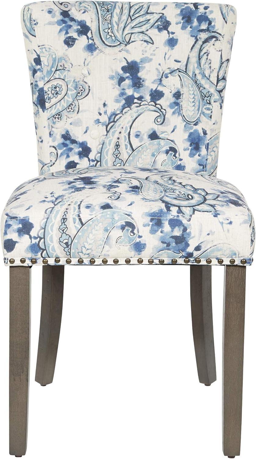 Paisley Blue Upholstered Side Chair with Wood Legs