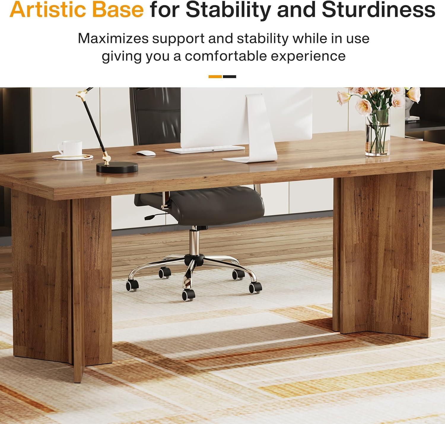 Walnut Brown 63" Adjustable Height Executive Wood Desk