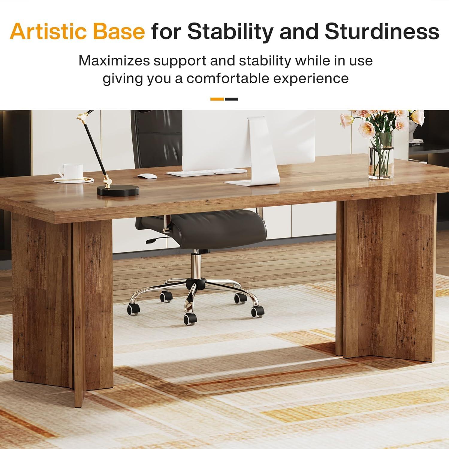 Walnut Brown 63" Adjustable Height Executive Wood Desk