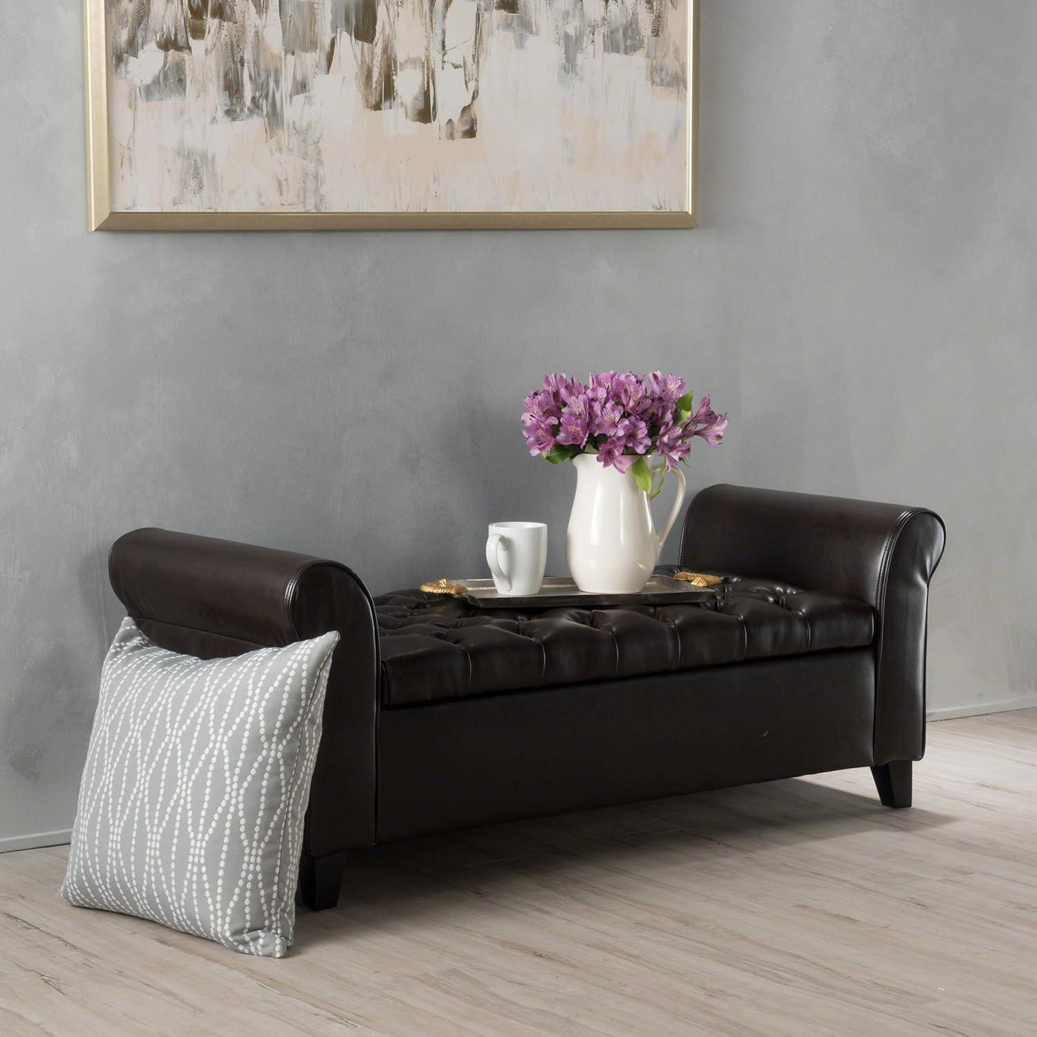 Keiko Storage Bench - Brown Leather - Christopher Knight Home: Elegant Tufted Design, Soft-Close Hinge