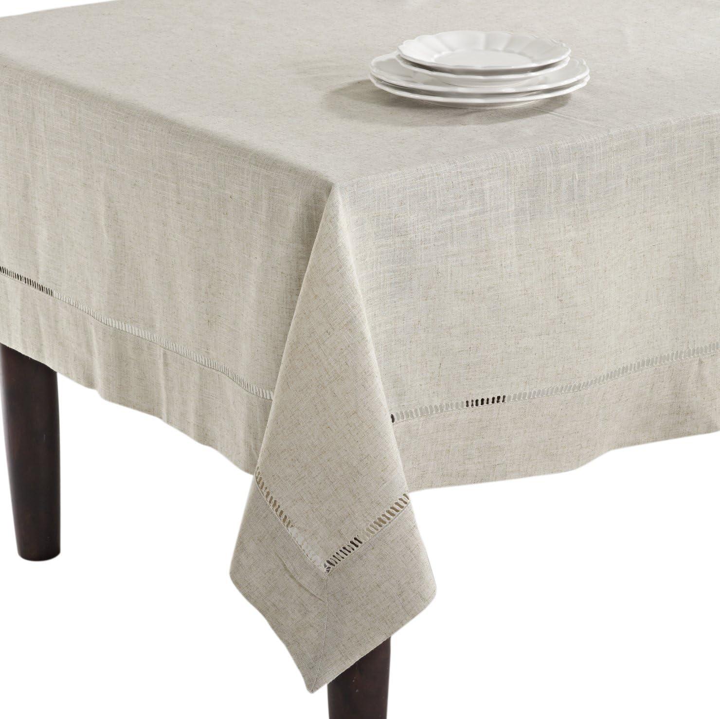 Saro Lifestyle Natural Toscana Tablecloth With Hemstitched Border