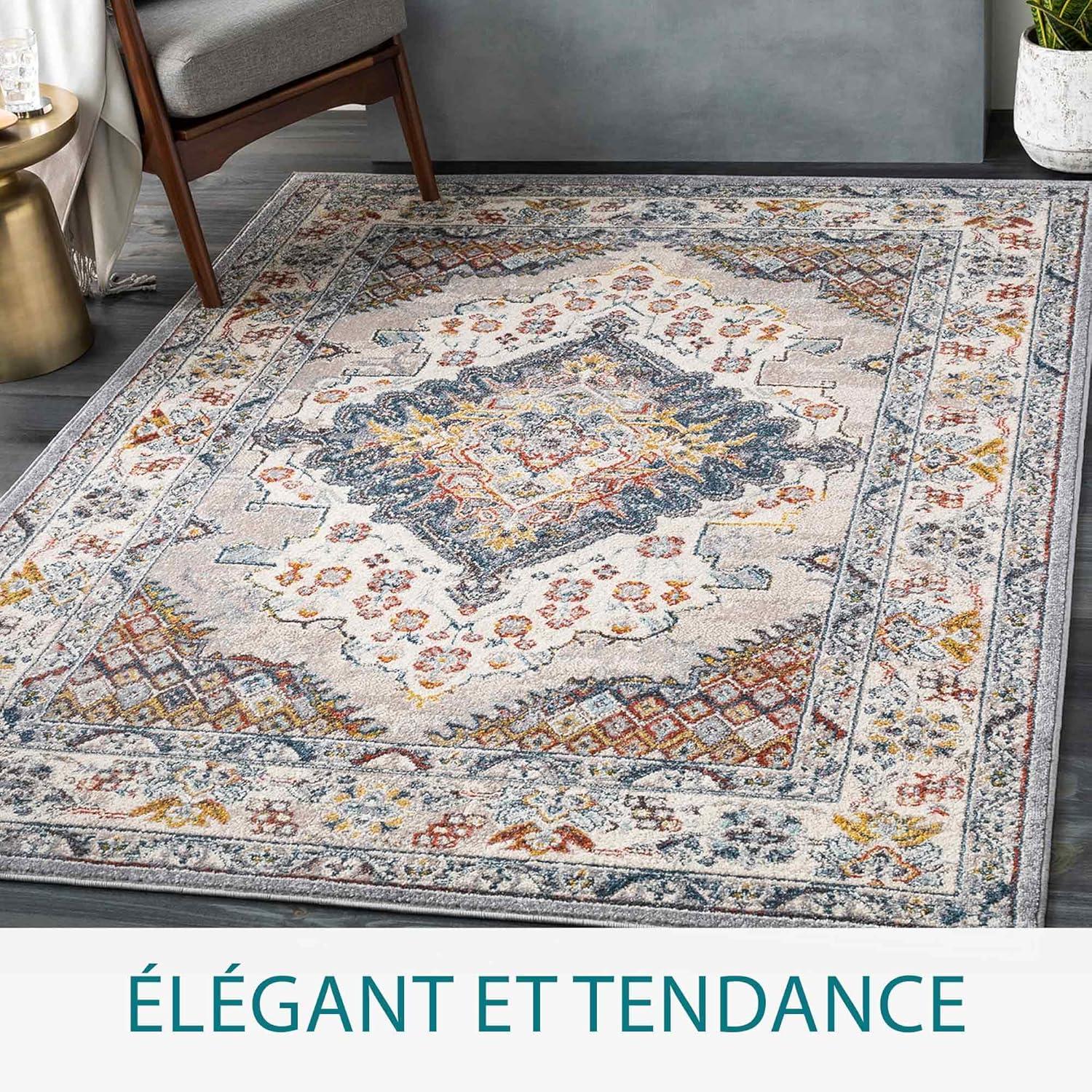 Livabliss 6'7"x9' Kashan Traditional Rugs Gray: Medium Pile, Stain & Fade-Resistant, Polypropylene, Indoor Use