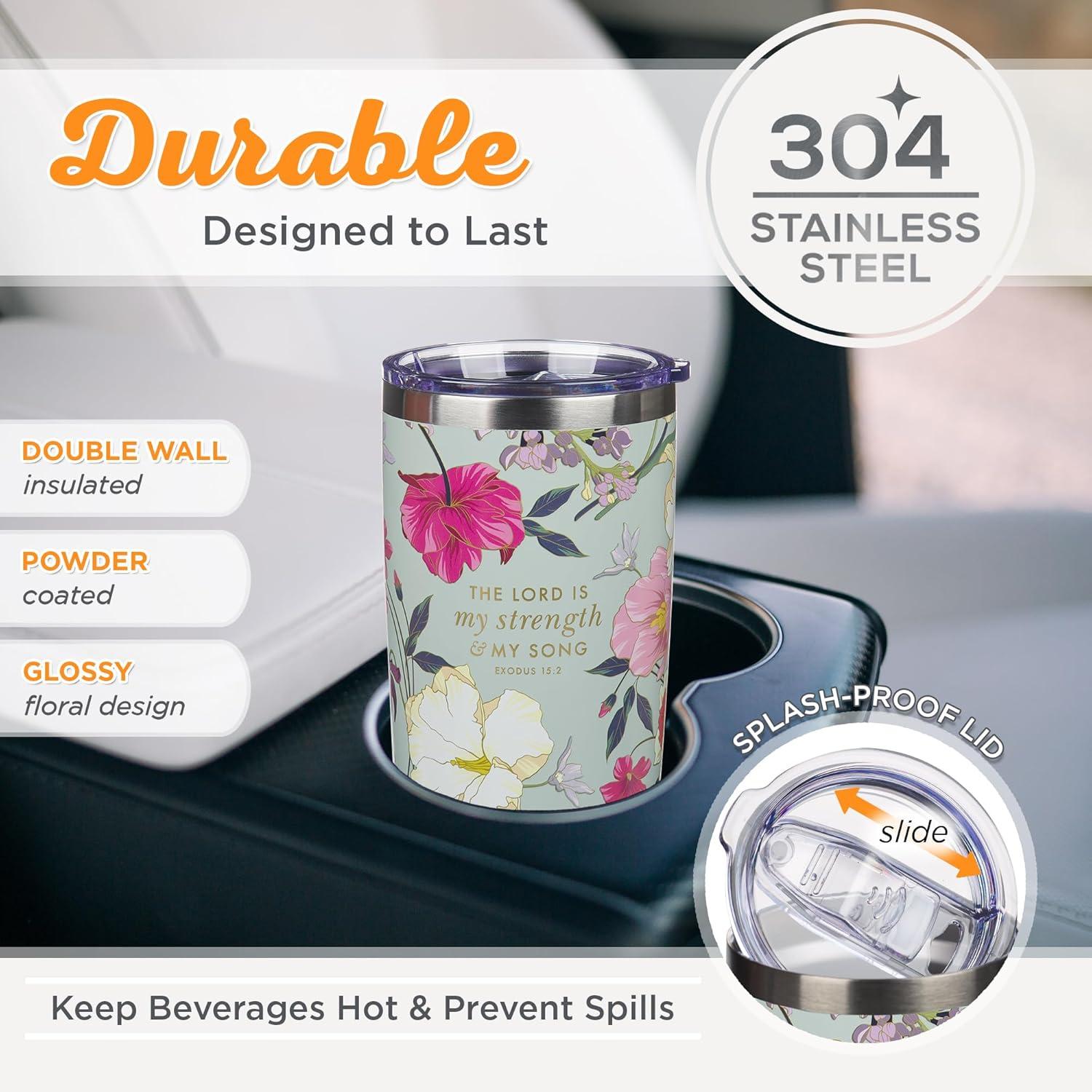 Christian Art Gifts Large Stainless Steel Travel Mug for Women: Lord Is My Strength Bible Verse, Double Wall Vacuum Insu, (Hardcover)