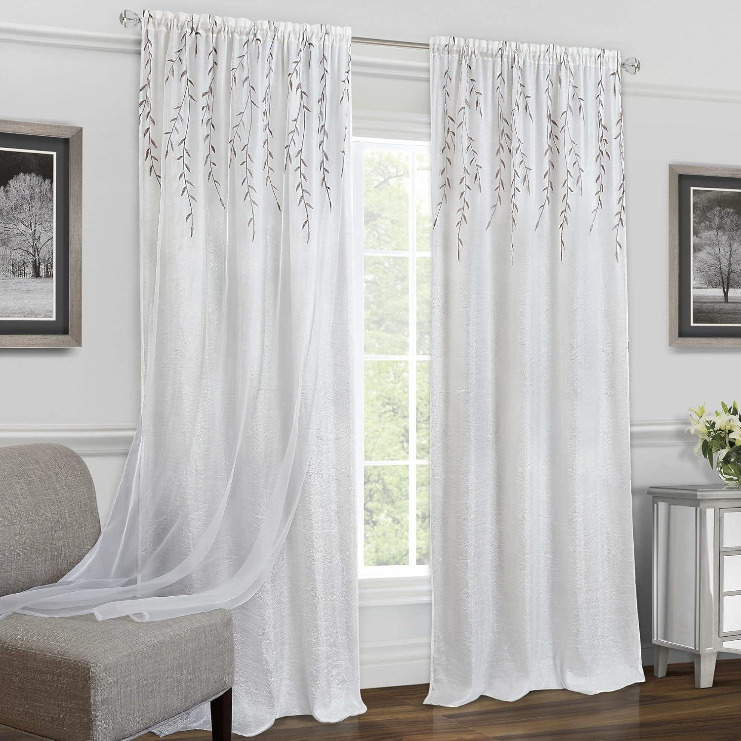 Achim White Floral Rod Pocket Sheer Curtain, 42" x 63"