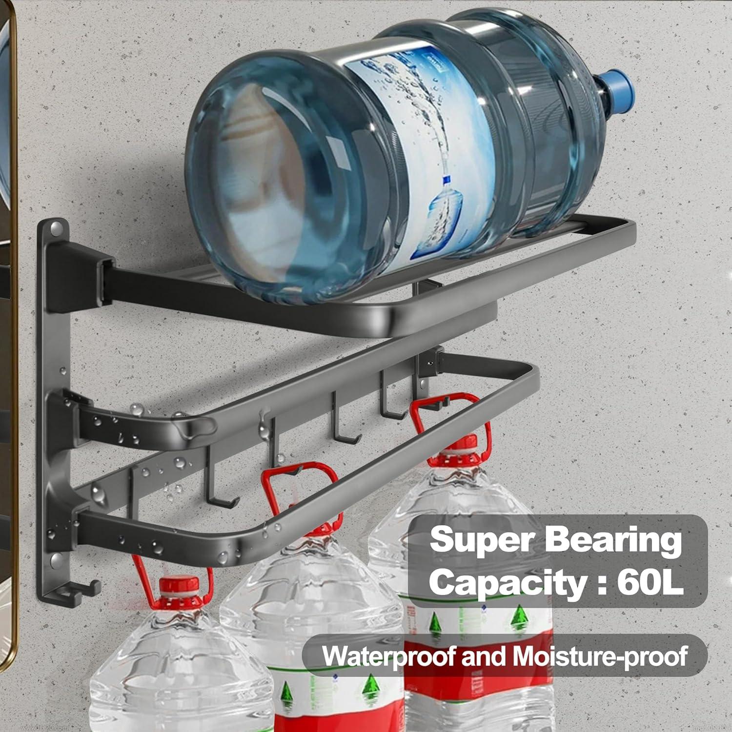 VOLDRA Towel Racks for Bathroom, 24-Inch Towel Shelf with Towel Bar Foldable Towel Holder with 7 Hooks Towel Storage Organizer for Bathroom & Lavatory Wall Mounted(Matte Black)