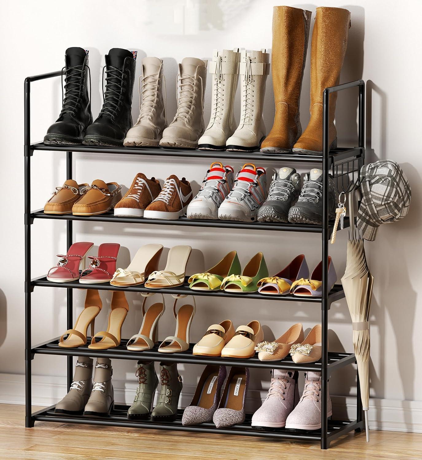 5 Tier Shoe Rack Organizer Storage 25 Pairs Shoes Shelves Space