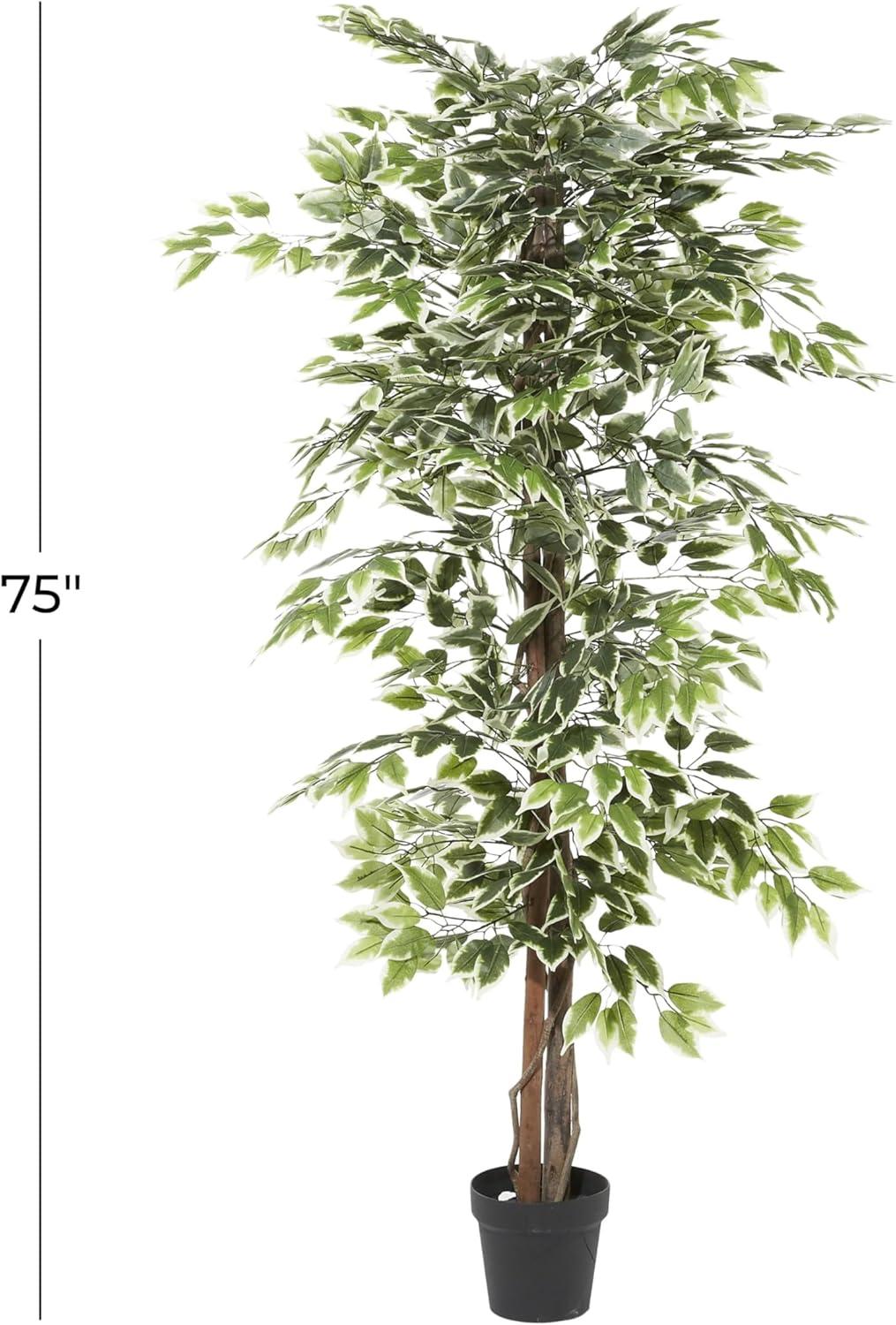 DecMode 73" Artificial Ficus Tree in Realistic Leaves and Black Plastic Pot