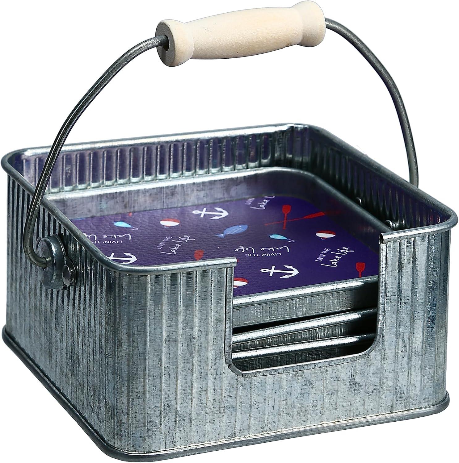 Pavilion-We People- Livin The Life- Lake 4" (4 Piece) Coaster Set