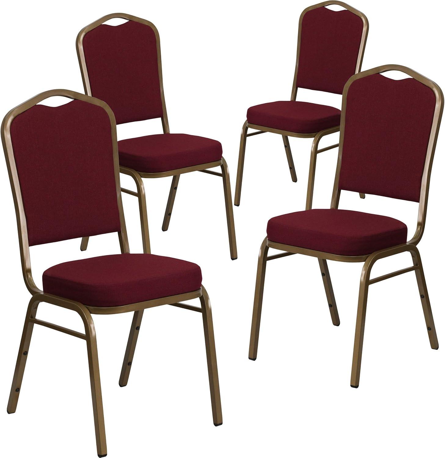 Flash Furniture 4 Pack HERCULES Series Crown Back Stacking Banquet Chair in Burgundy Fabric - Silver Vein Frame