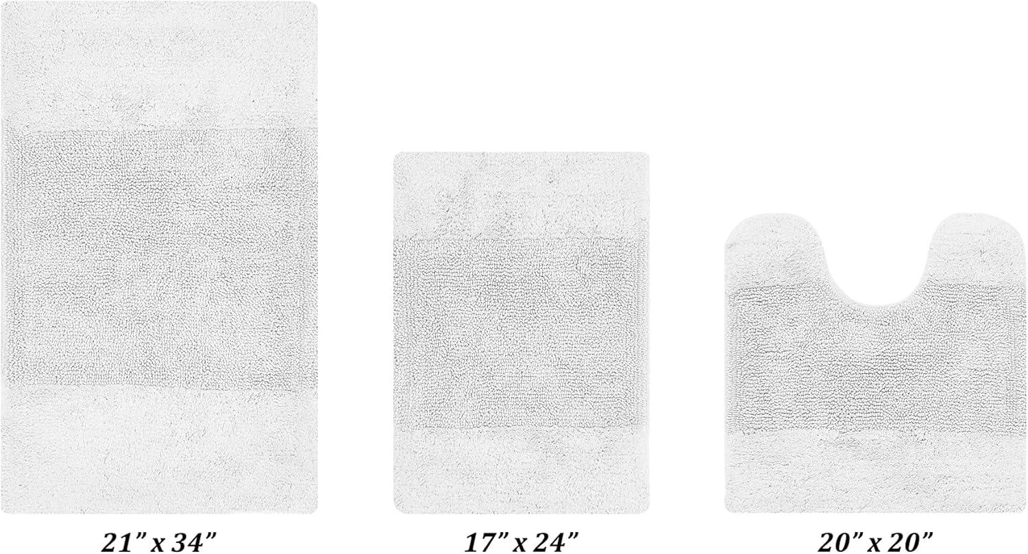 Better Trends Granada 100% Cotton Tufted Non-Slip Backing Bath Rug Set 3 PC (17" x 24" | 20" x 20" | 21" x 34") - White