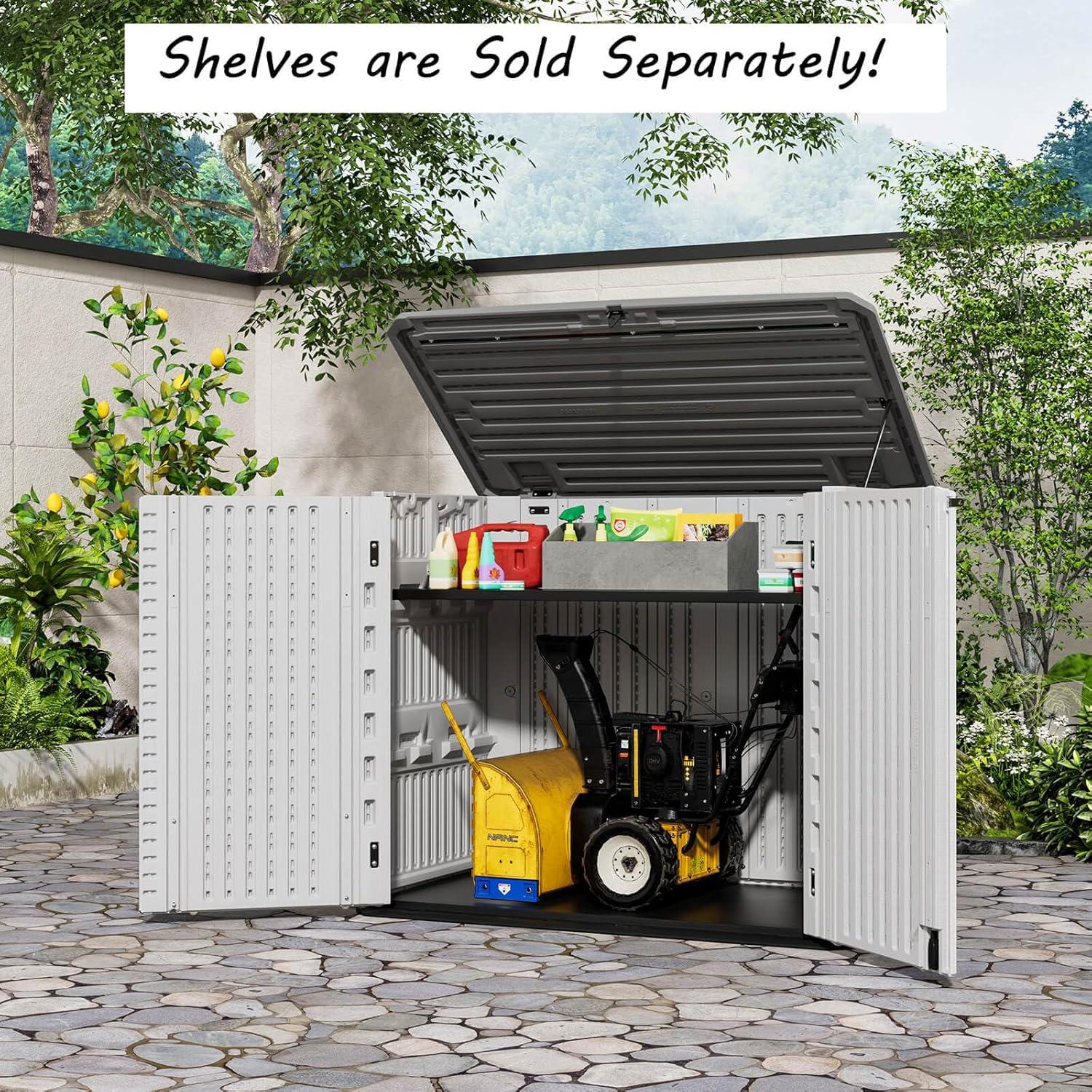 ADDOK 34 Cu.ft Outdoor Storage Shed, Horizontal Storage Unit Weather Resistance, Thick HDPE Resin Storage Cabinet for Backyards, Patio, Garden(White)