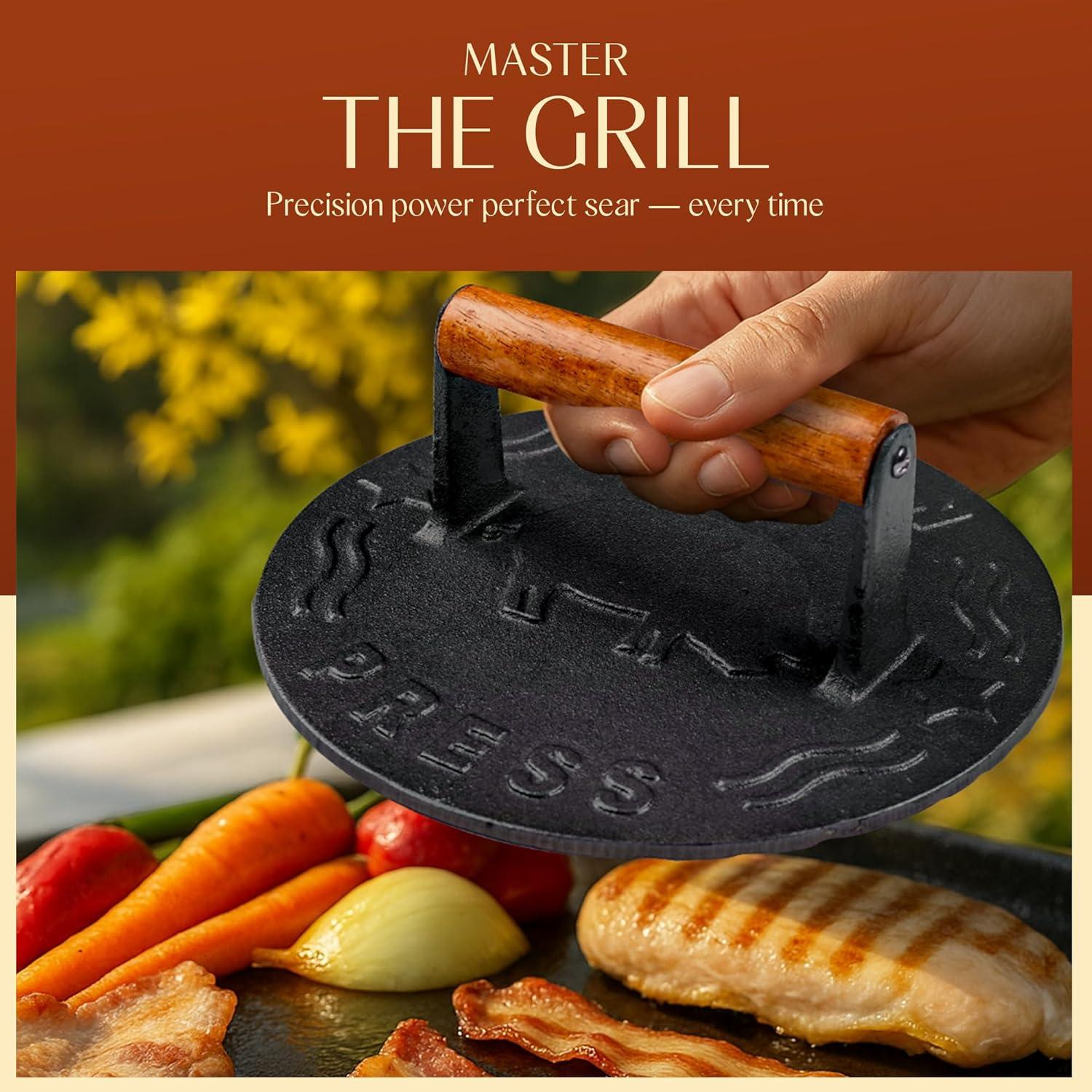 Bellemain 8.5-Inch Cast Iron Bacon Press – Heavy-Duty Grill Press for Perfect Bacon, Steak & More