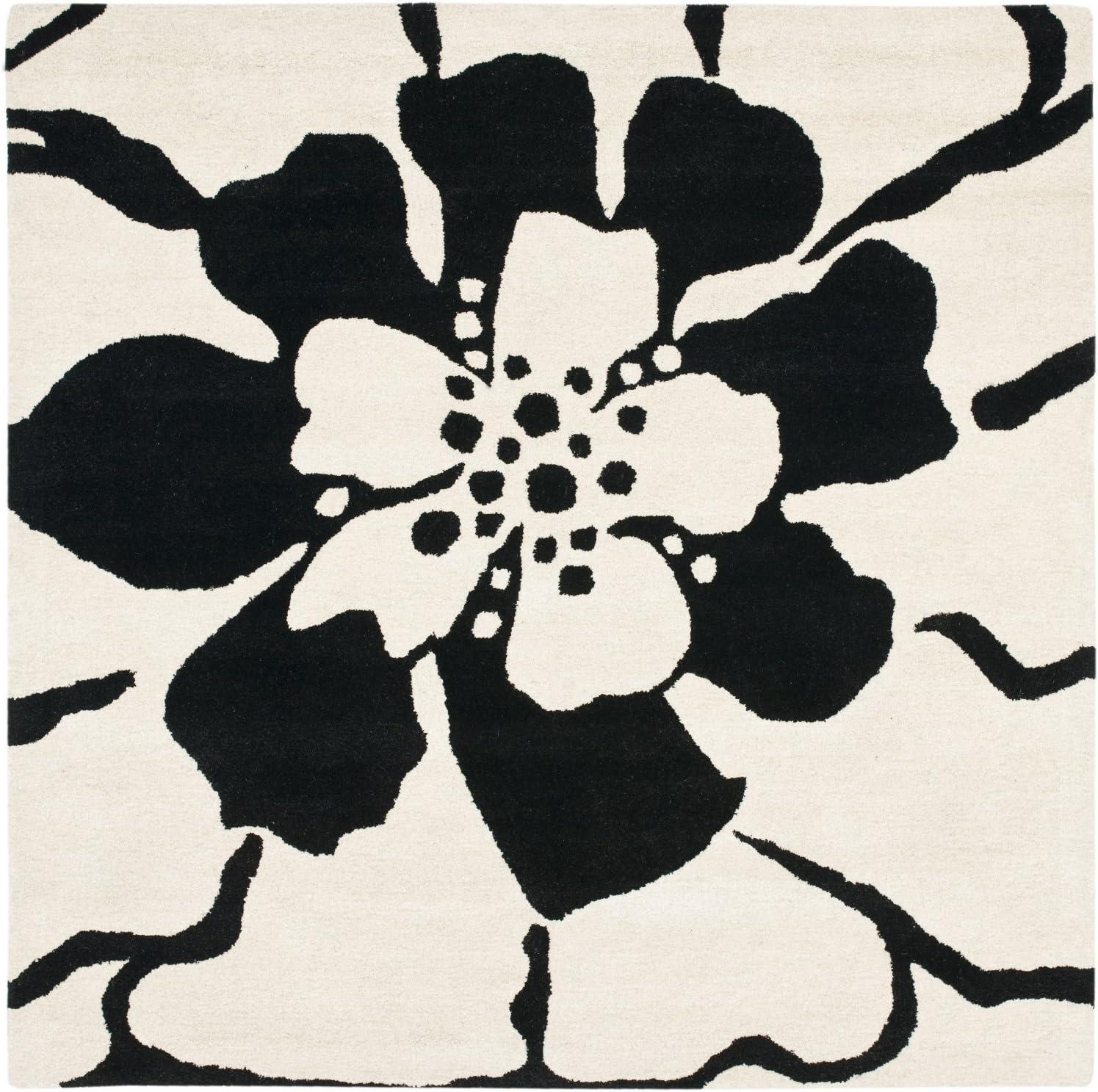 SAFAVIEH Soho Kelly Floral Wool Area Rug, Black/White, 3'6" x 5'6"